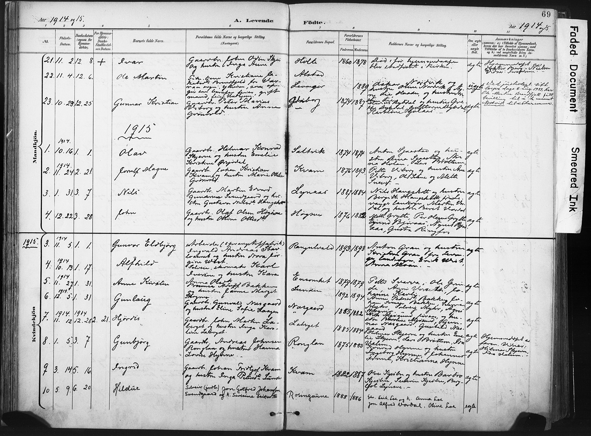 Ministerialprotokoller, klokkerbøker og fødselsregistre - Nord-Trøndelag, SAT/A-1458/717/L0162: Parish register (official) no. 717A12, 1898-1923, p. 69