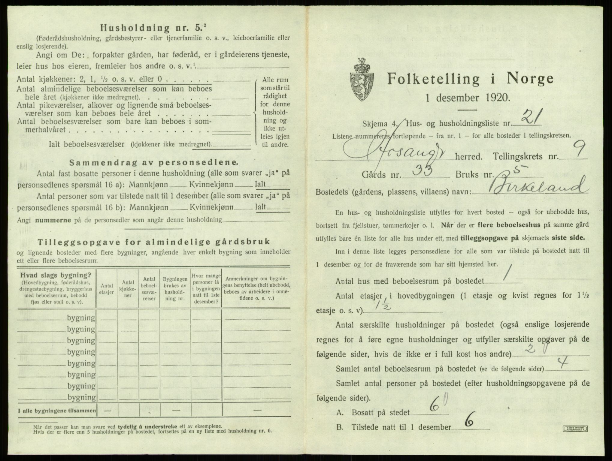 SAB, 1920 census for Hosanger, 1920, p. 529
