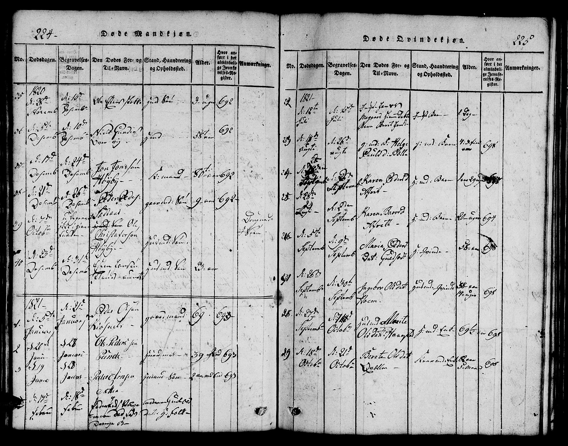 Ministerialprotokoller, klokkerbøker og fødselsregistre - Sør-Trøndelag, SAT/A-1456/695/L1152: Parish register (copy) no. 695C03, 1816-1831, p. 224-225