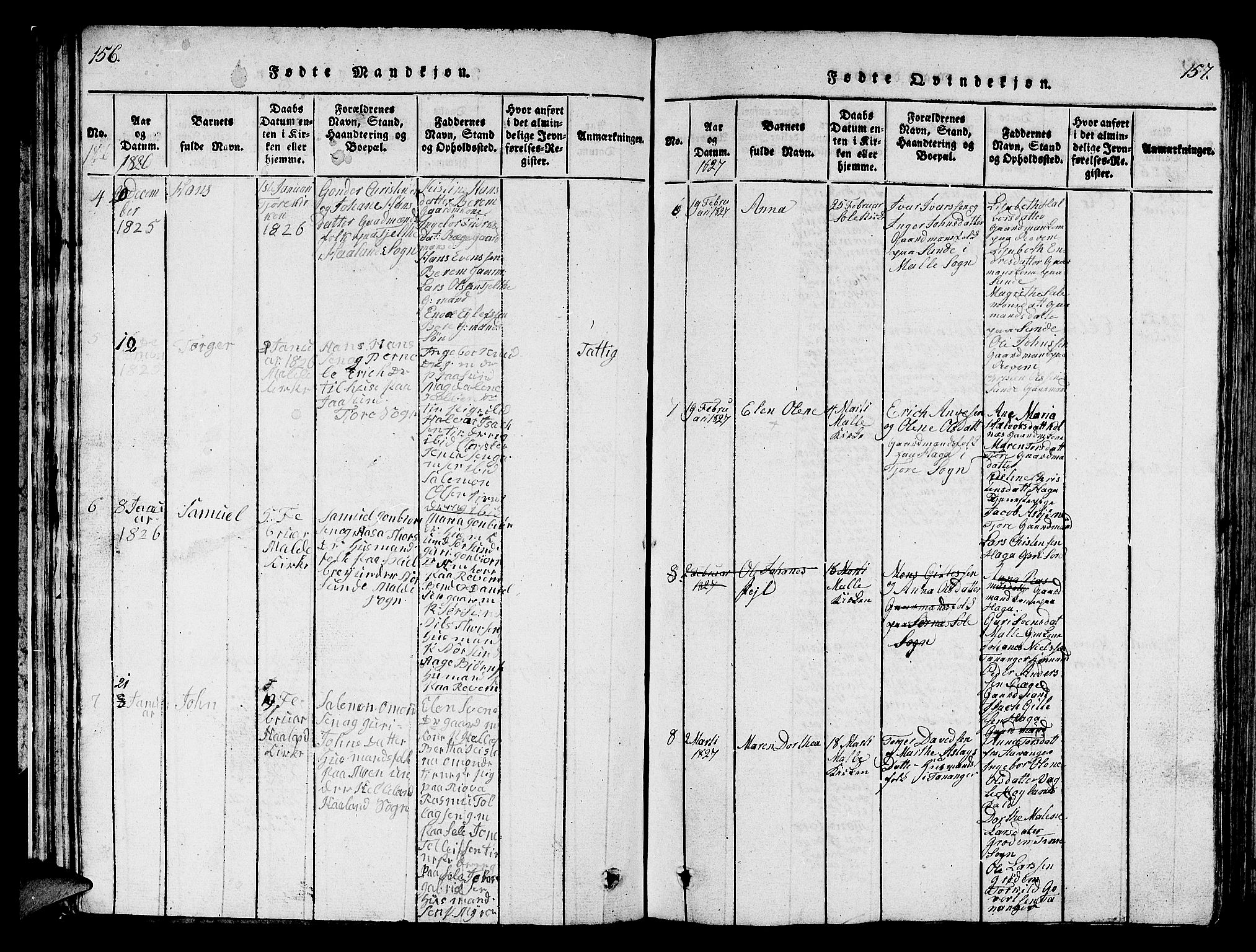 Håland sokneprestkontor, AV/SAST-A-101802/001/30BB/L0001: Parish register (copy) no. B 1, 1815-1845, p. 156-157