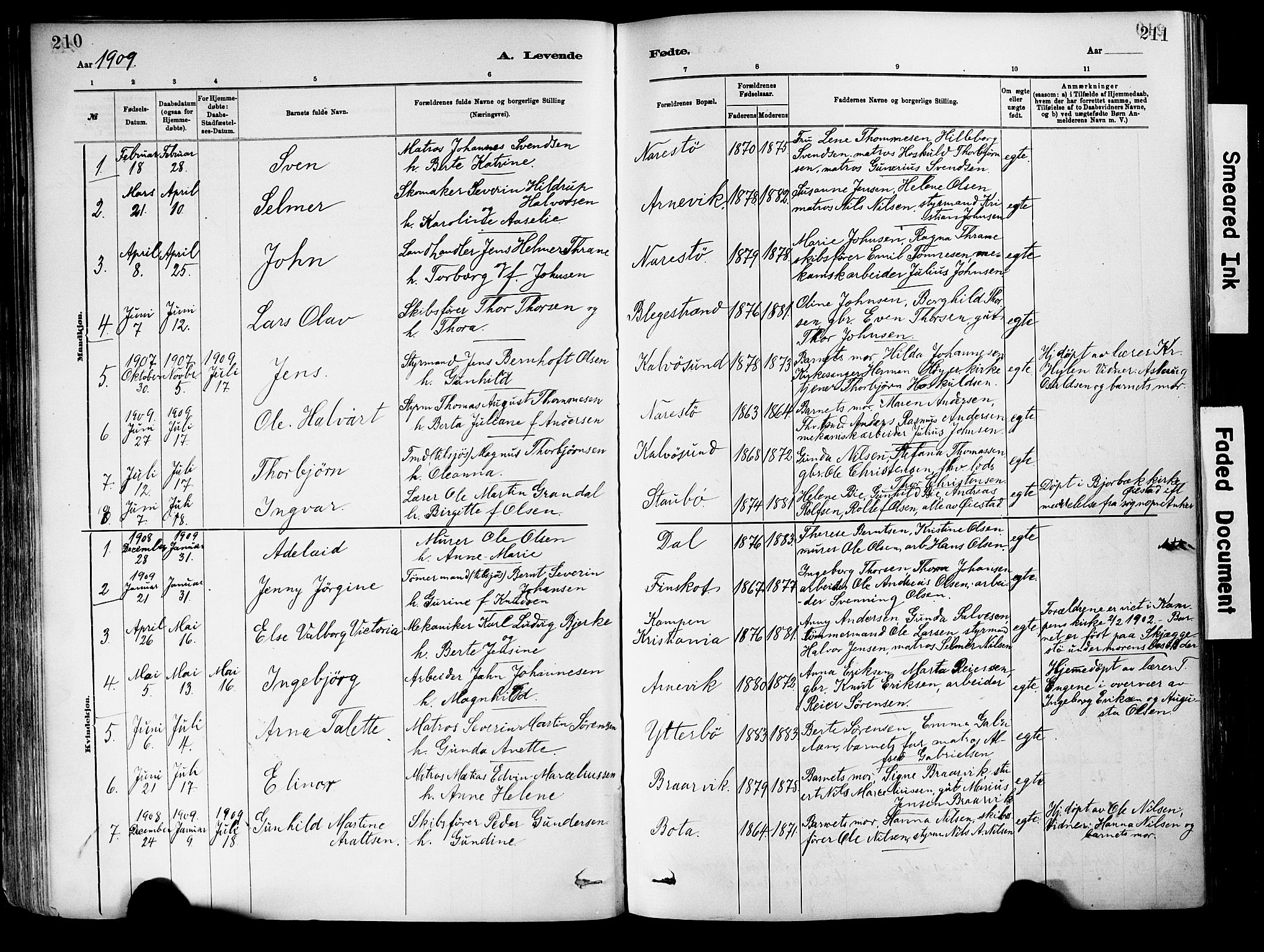 Dypvåg sokneprestkontor, SAK/1111-0007/F/Fa/Fab/L0001: Parish register (official) no. A 1, 1885-1912, p. 210-211
