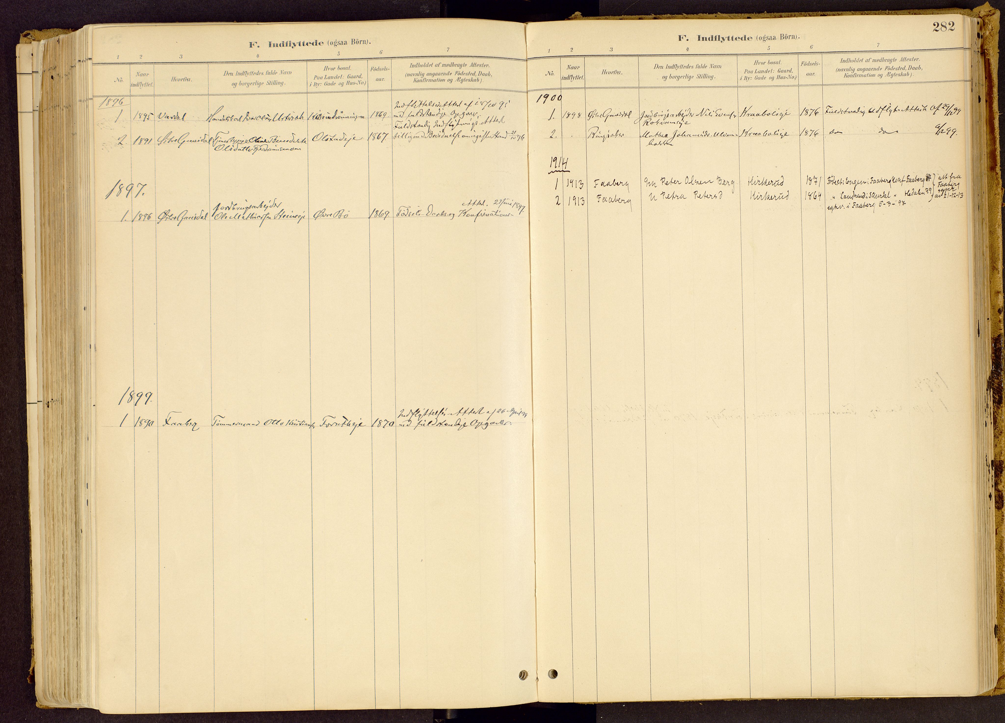 Vestre Gausdal prestekontor, SAH/PREST-094/H/Ha/Haa/L0001: Parish register (official) no. 1, 1887-1914, p. 282