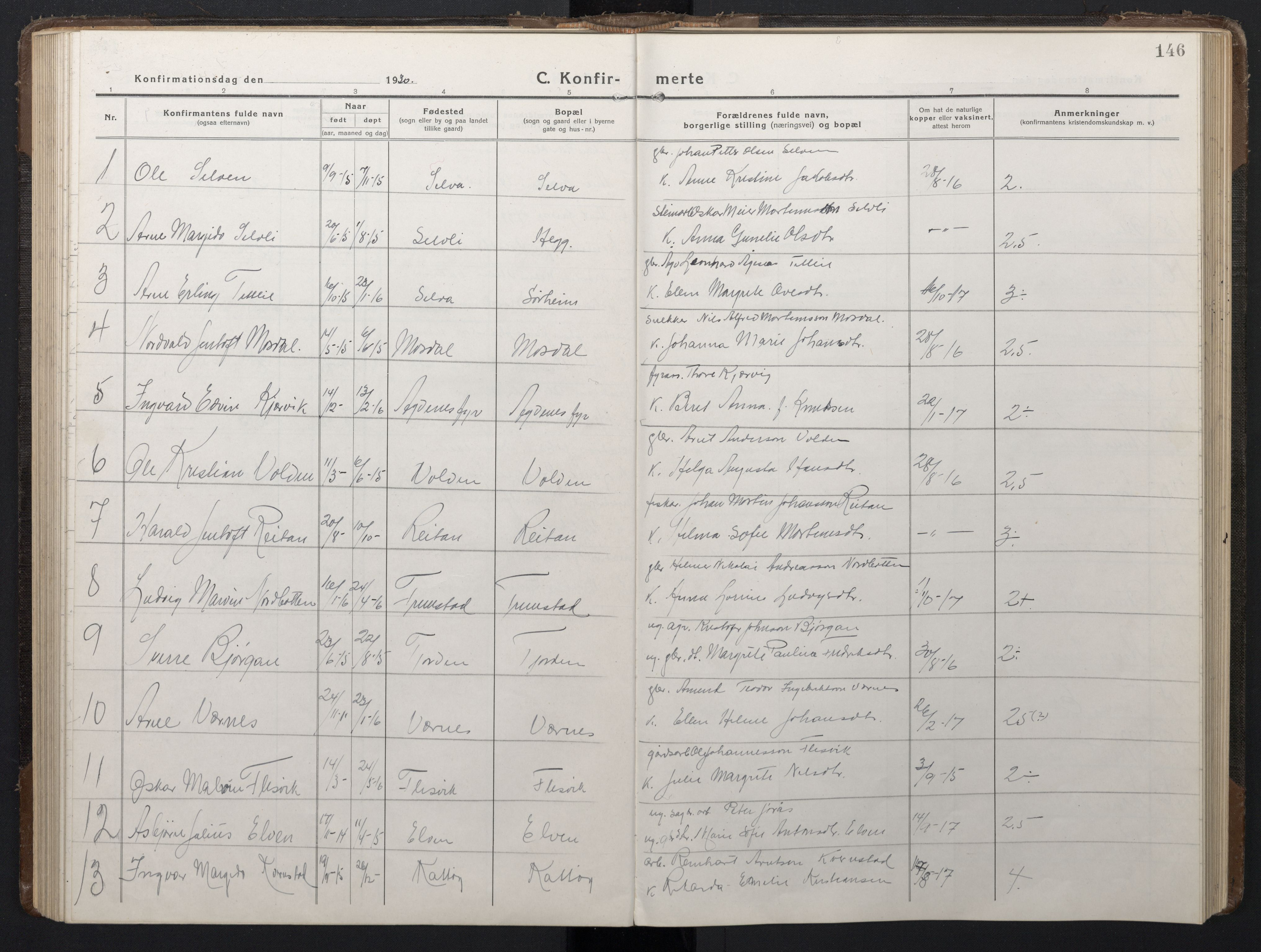 Ministerialprotokoller, klokkerbøker og fødselsregistre - Sør-Trøndelag, SAT/A-1456/662/L0758: Parish register (copy) no. 662C03, 1918-1948, p. 146