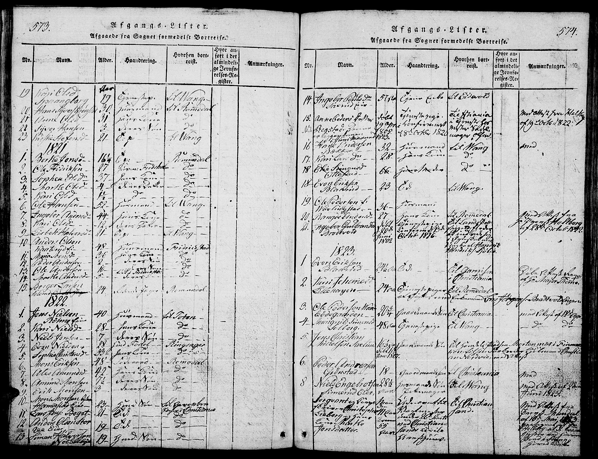 Stange prestekontor, SAH/PREST-002/L/L0001: Parish register (copy) no. 1, 1814-1825, p. 573-574