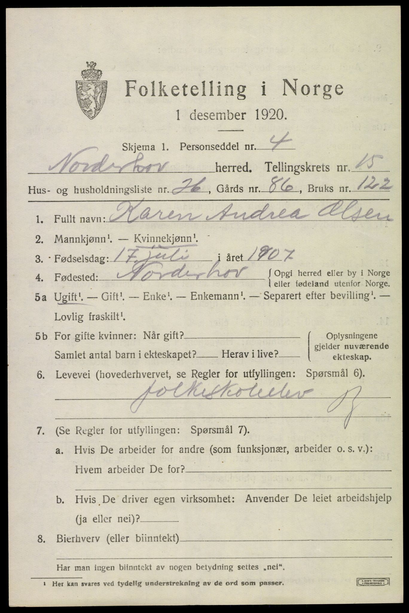 SAKO, 1920 census for Norderhov, 1920, p. 16468