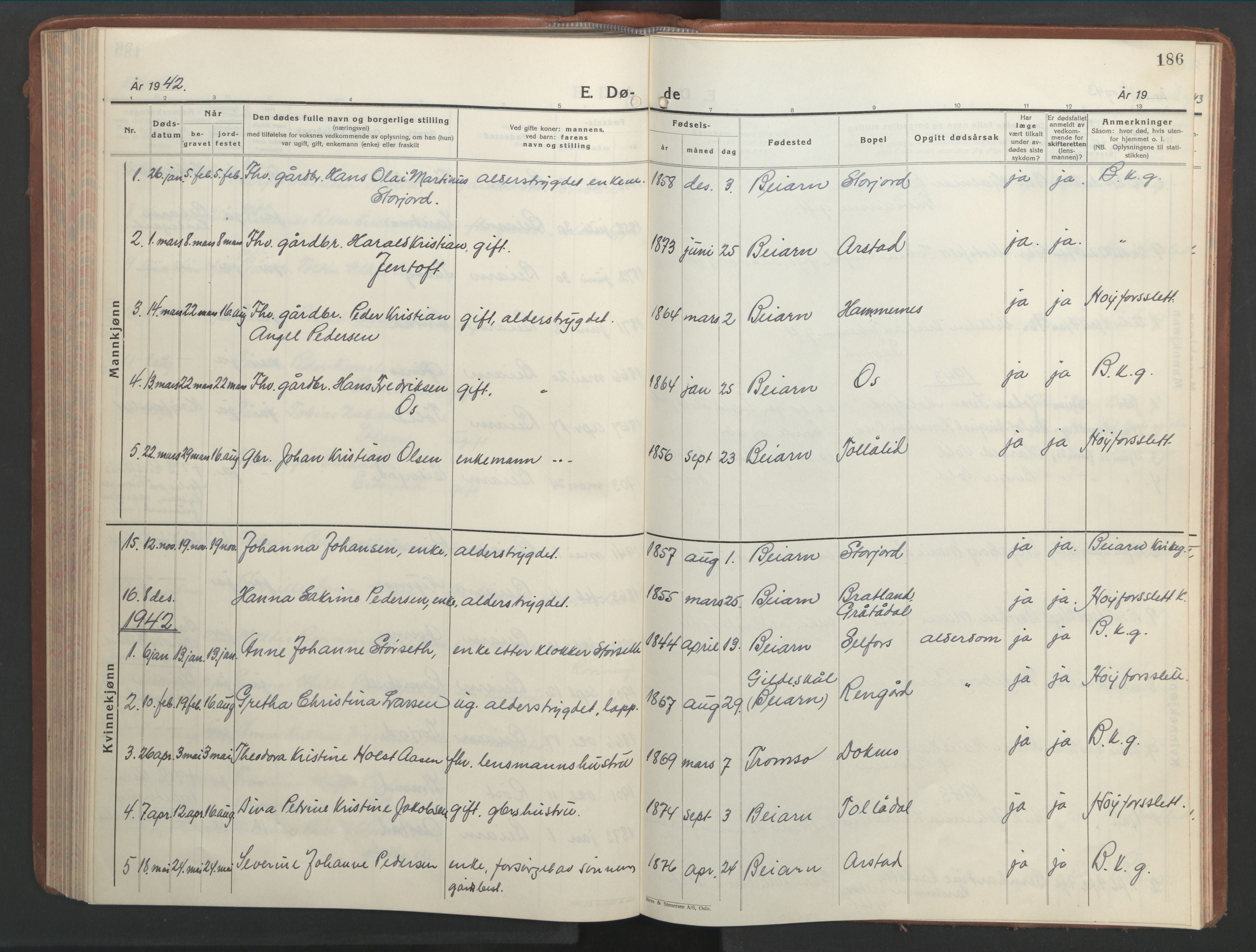 Ministerialprotokoller, klokkerbøker og fødselsregistre - Nordland, AV/SAT-A-1459/846/L0657: Parish register (copy) no. 846C07, 1936-1952, p. 186