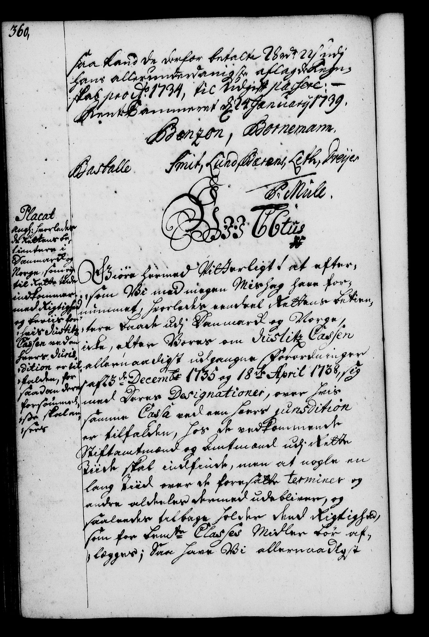 Rentekammeret, Kammerkanselliet, RA/EA-3111/G/Gg/Gga/L0004: Norsk ekspedisjonsprotokoll med register (merket RK 53.4), 1734-1741, p. 360