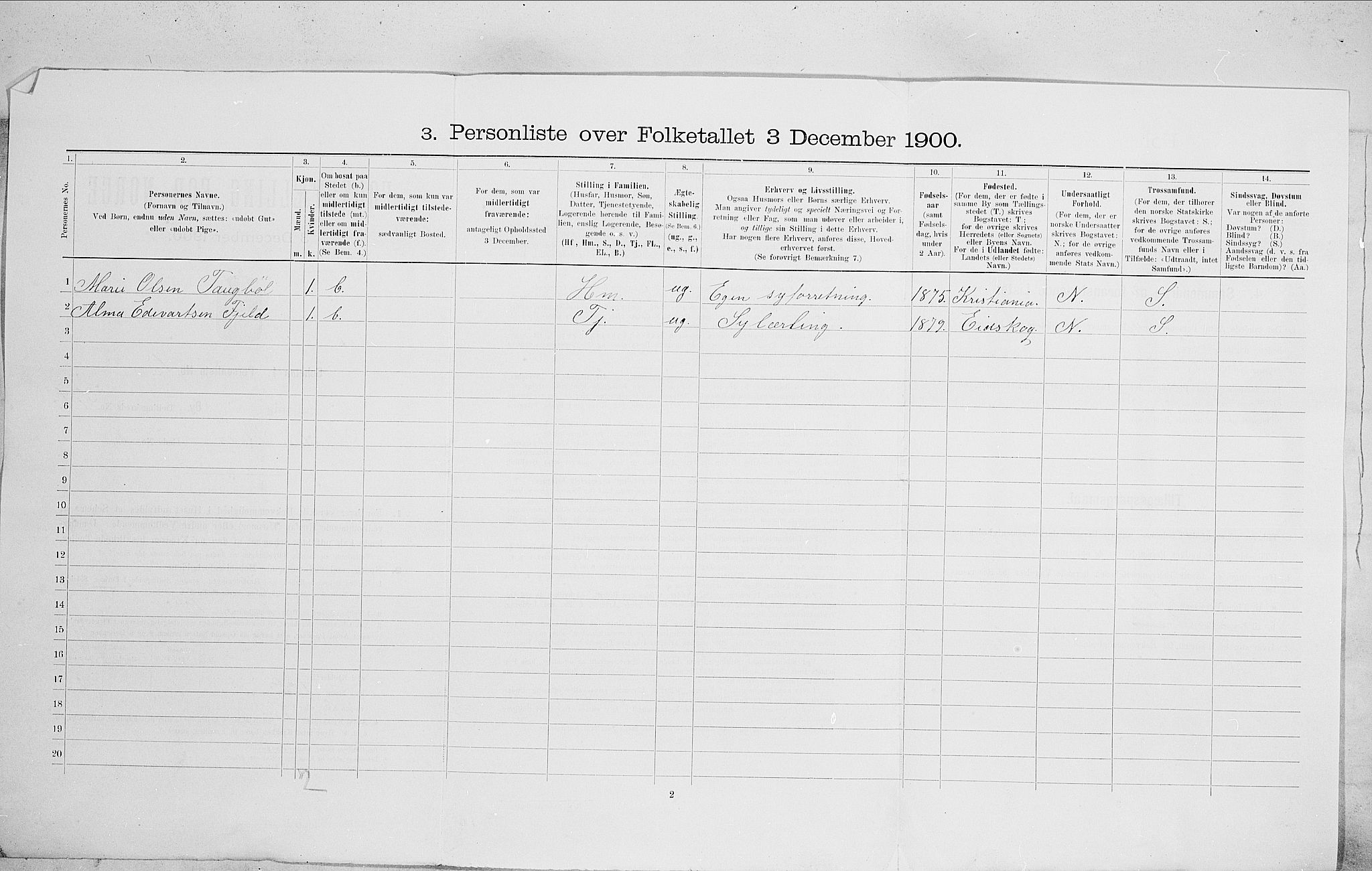 SAO, 1900 census for Kristiania, 1900, p. 71027