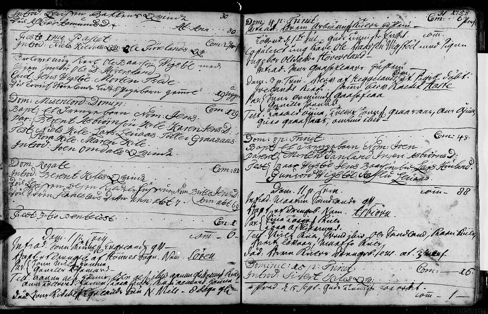 Vennesla sokneprestkontor, SAK/1111-0045/Fa/Faa/L0001: Parish register (official) no. A 1, 1753-1785, p. 30-31