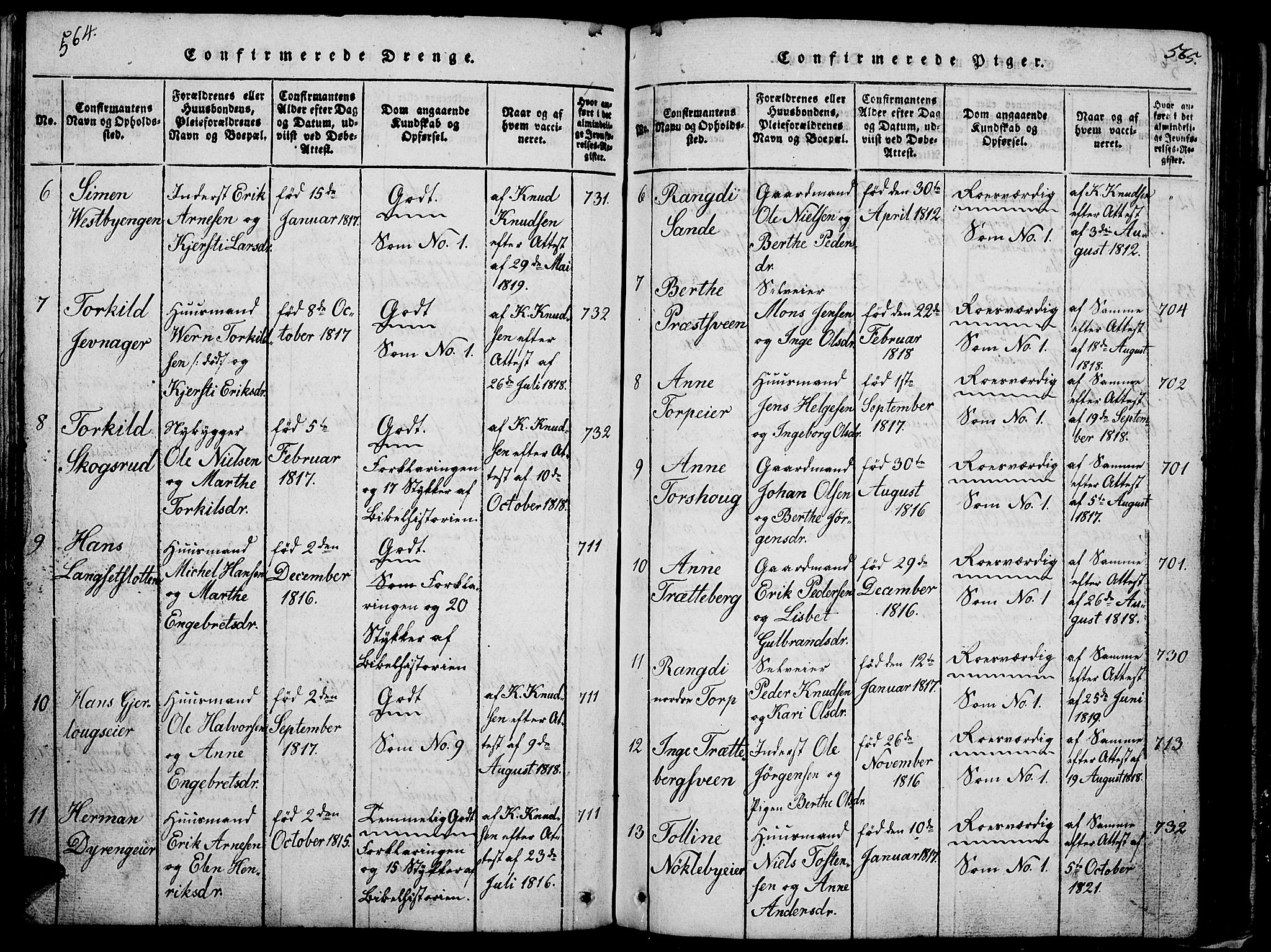 Løten prestekontor, AV/SAH-PREST-022/L/La/L0001: Parish register (copy) no. 1, 1812-1832, p. 564-565