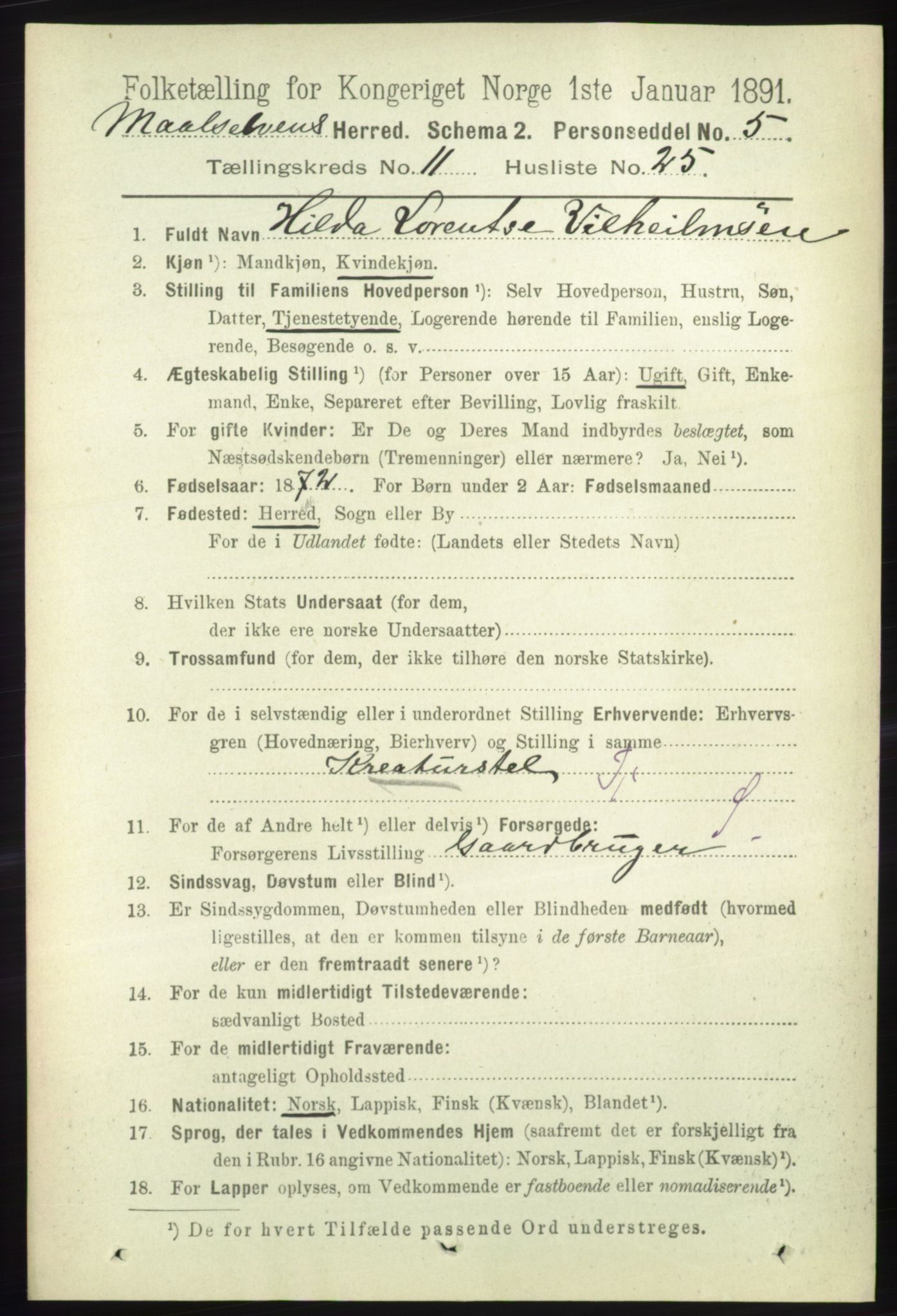 RA, 1891 census for 1924 Målselv, 1891, p. 3434