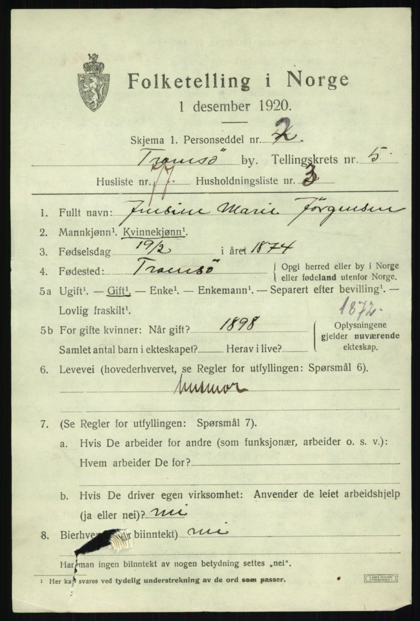 SATØ, 1920 census for Tromsø, 1920, p. 15072