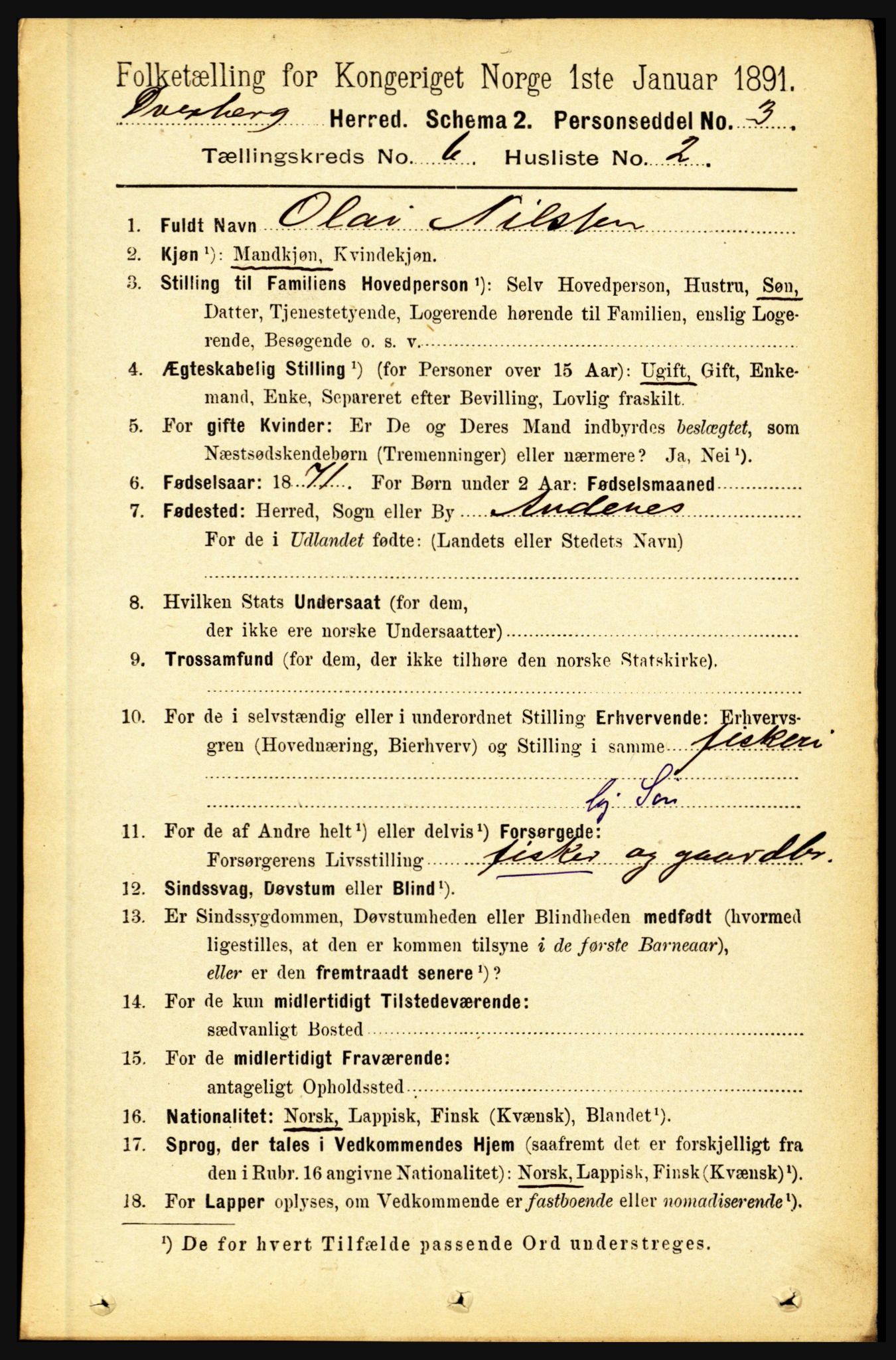 RA, 1891 census for 1872 Dverberg, 1891, p. 2114