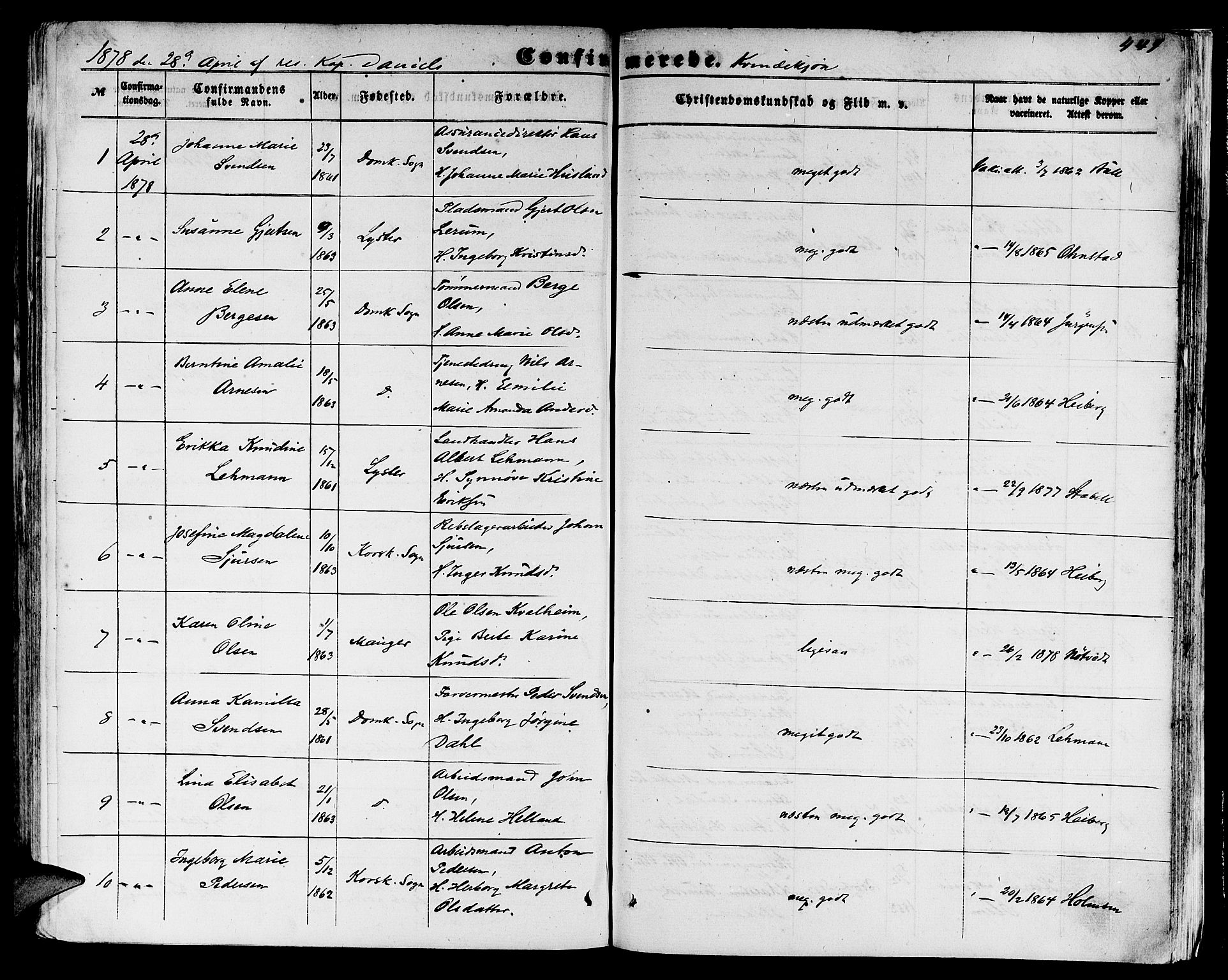 Domkirken sokneprestembete, SAB/A-74801/H/Hab/L0023: Parish register (copy) no. C 3, 1854-1880, p. 444
