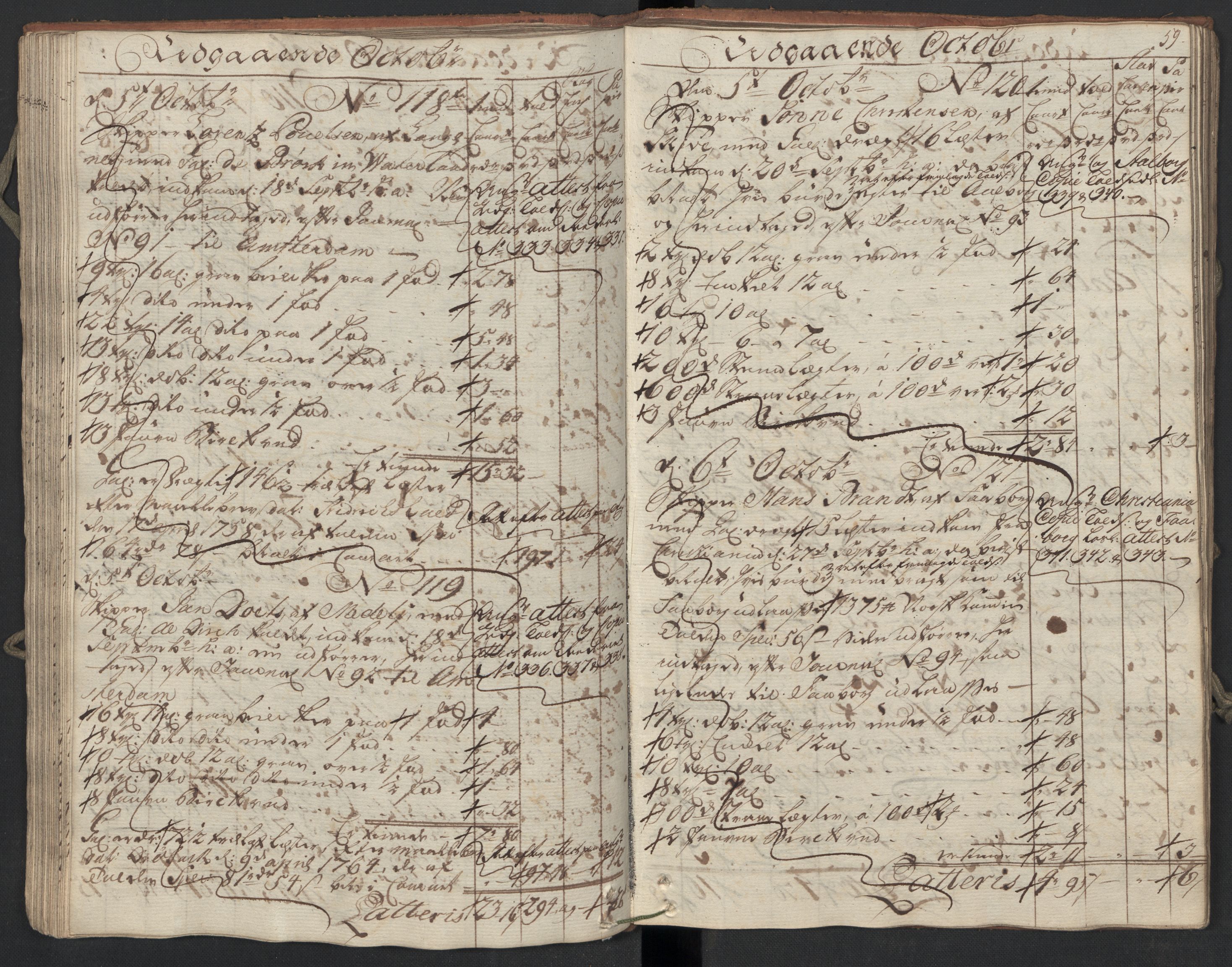 Generaltollkammeret, tollregnskaper, AV/RA-EA-5490/R09/L0038/0001: Tollregnskaper Holmestrand / Utgående hovedtollbok, 1764, p. 58b-59a