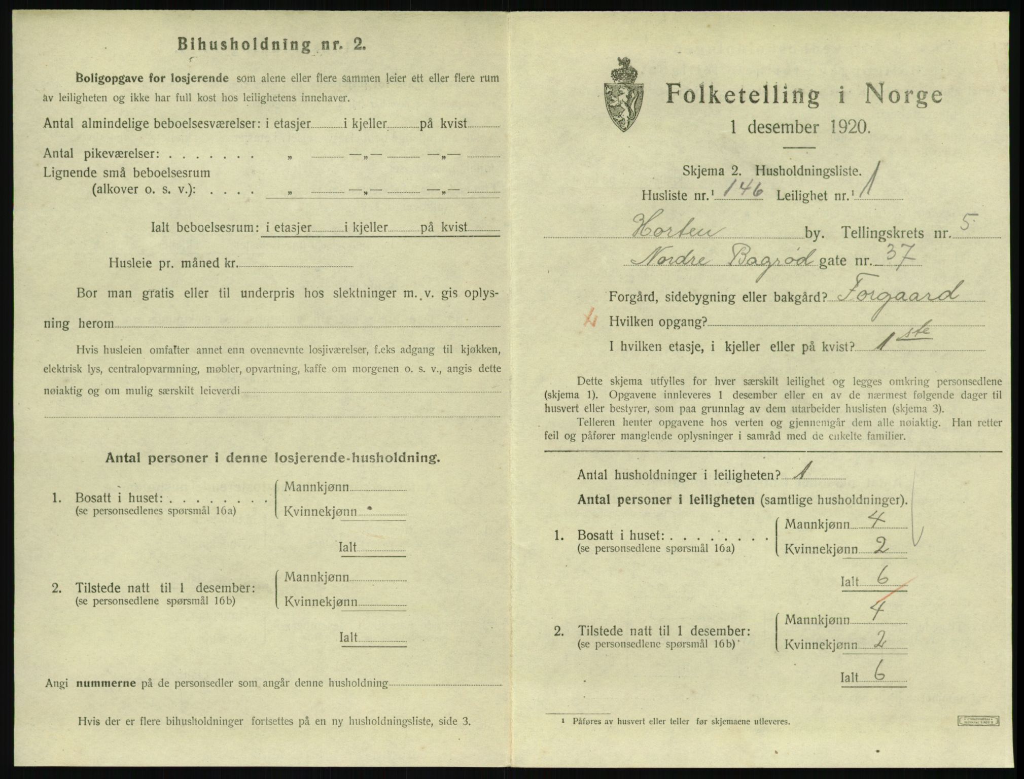 SAKO, 1920 census for Horten, 1920, p. 6161