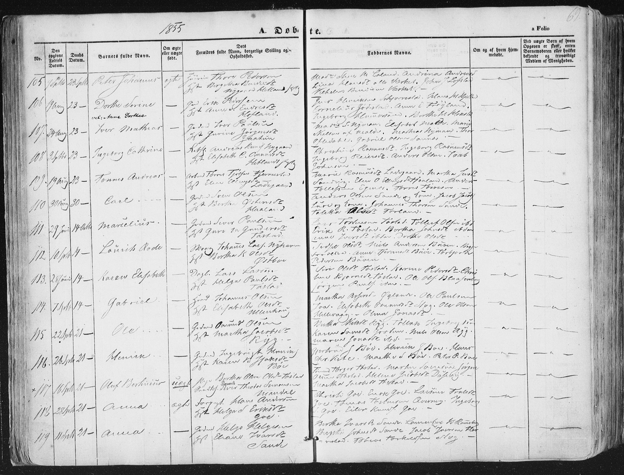 Hetland sokneprestkontor, AV/SAST-A-101826/30/30BA/L0002: Parish register (official) no. A 2, 1849-1869, p. 69