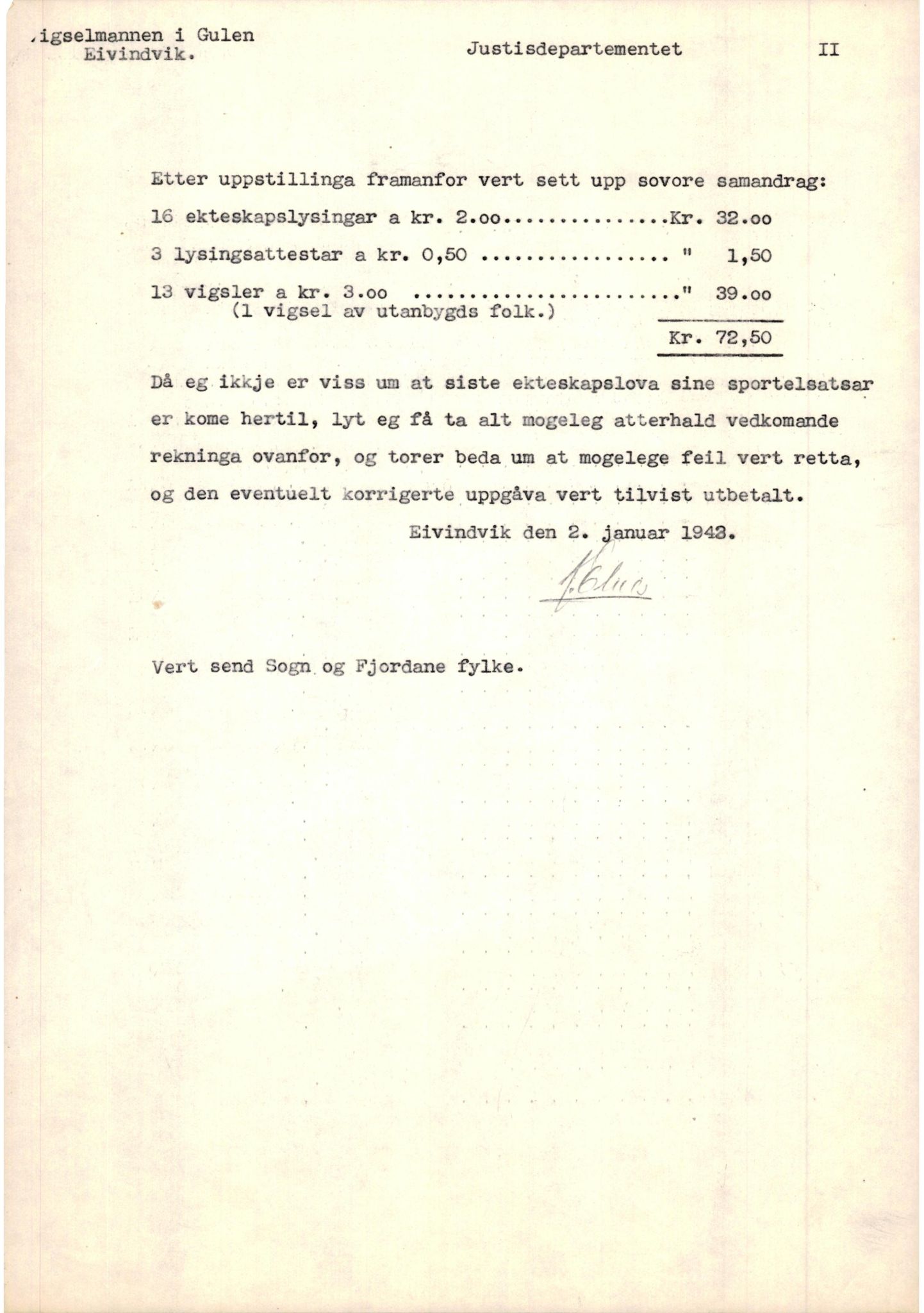 Ytre Sogn tingrett, AV/SAB-A-2601/1/M/Ma/L0003: Vigselsbok, 1943-1945