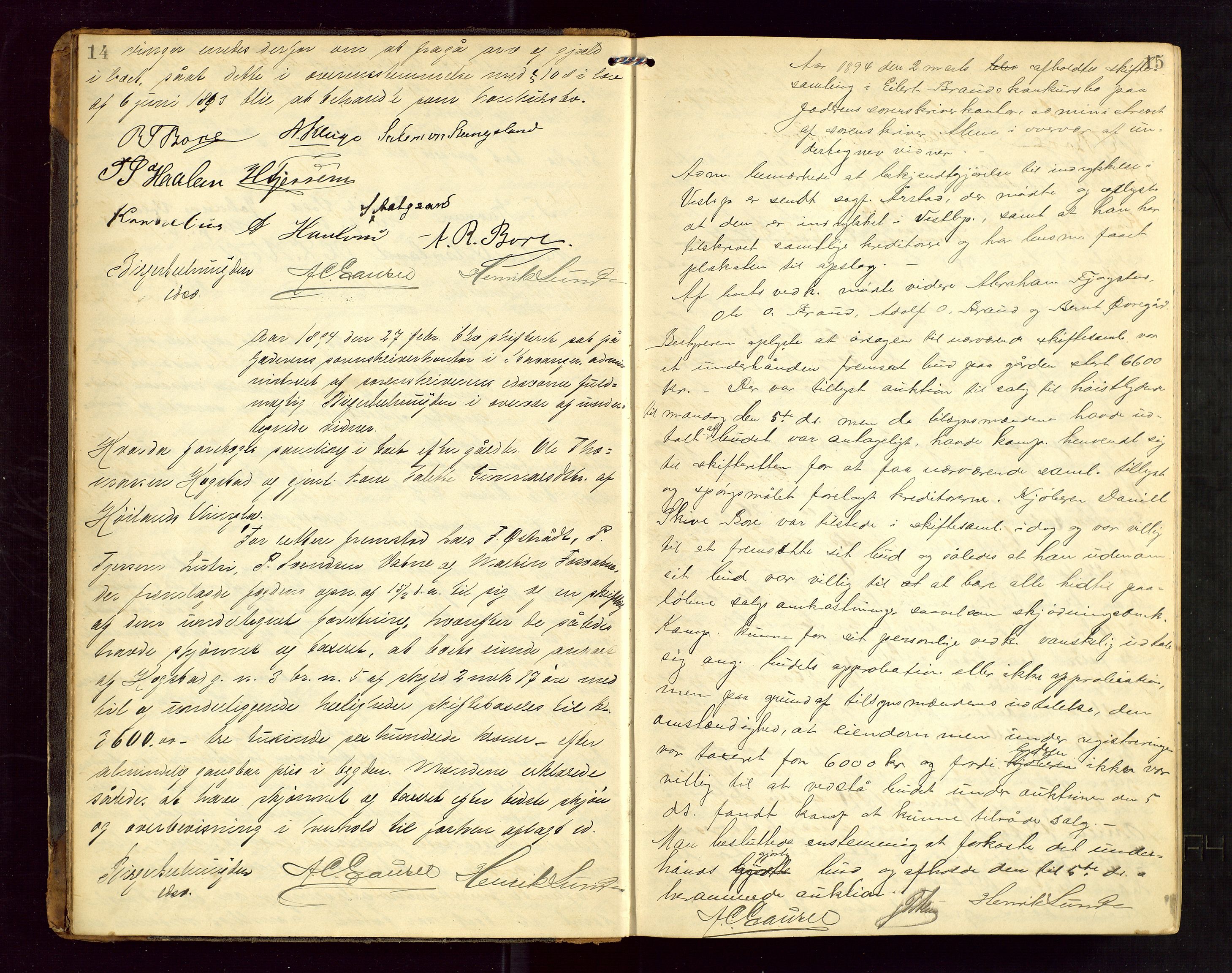 Jæren sorenskriveri, AV/SAST-A-100310/01/5/50/50BA/L0005: SKIFTEFORHANDLINGSPROTOKOLL, 1893-1901, p. 14-15