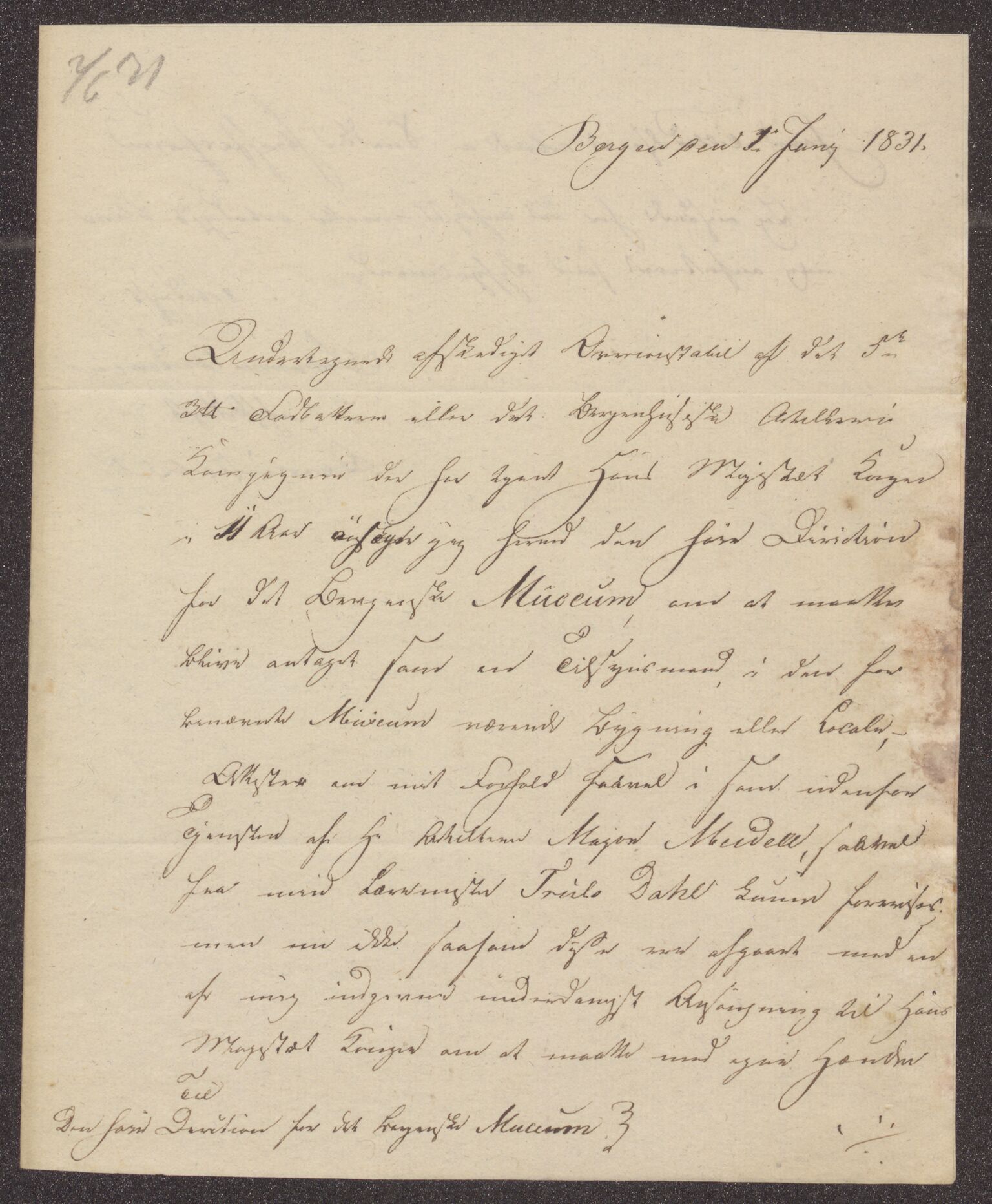 Bergens Museum, UMB/A007/D/Da/L0005/0001: Innkommende brev 1831 - 1832 / Innkommende brev 1831, 1831