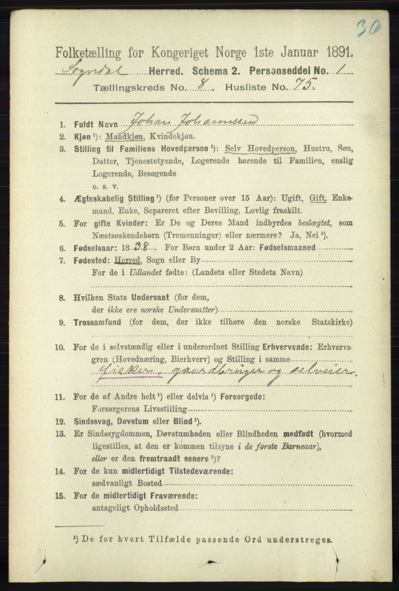 RA, 1891 census for 1111 Sokndal, 1891, p. 3110