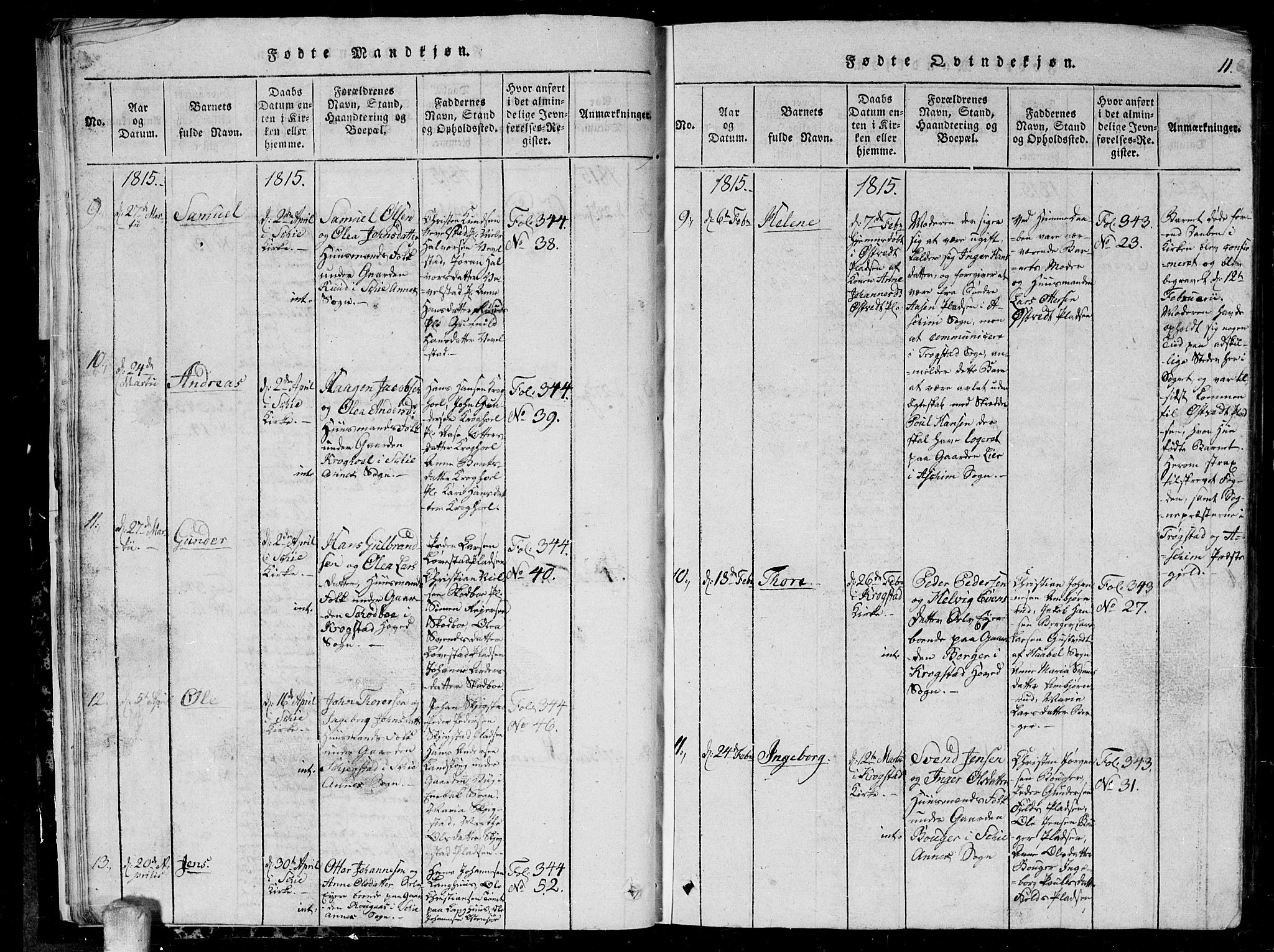 Kråkstad prestekontor Kirkebøker, AV/SAO-A-10125a/G/Ga/L0001: Parish register (copy) no. I 1, 1813-1824, p. 11