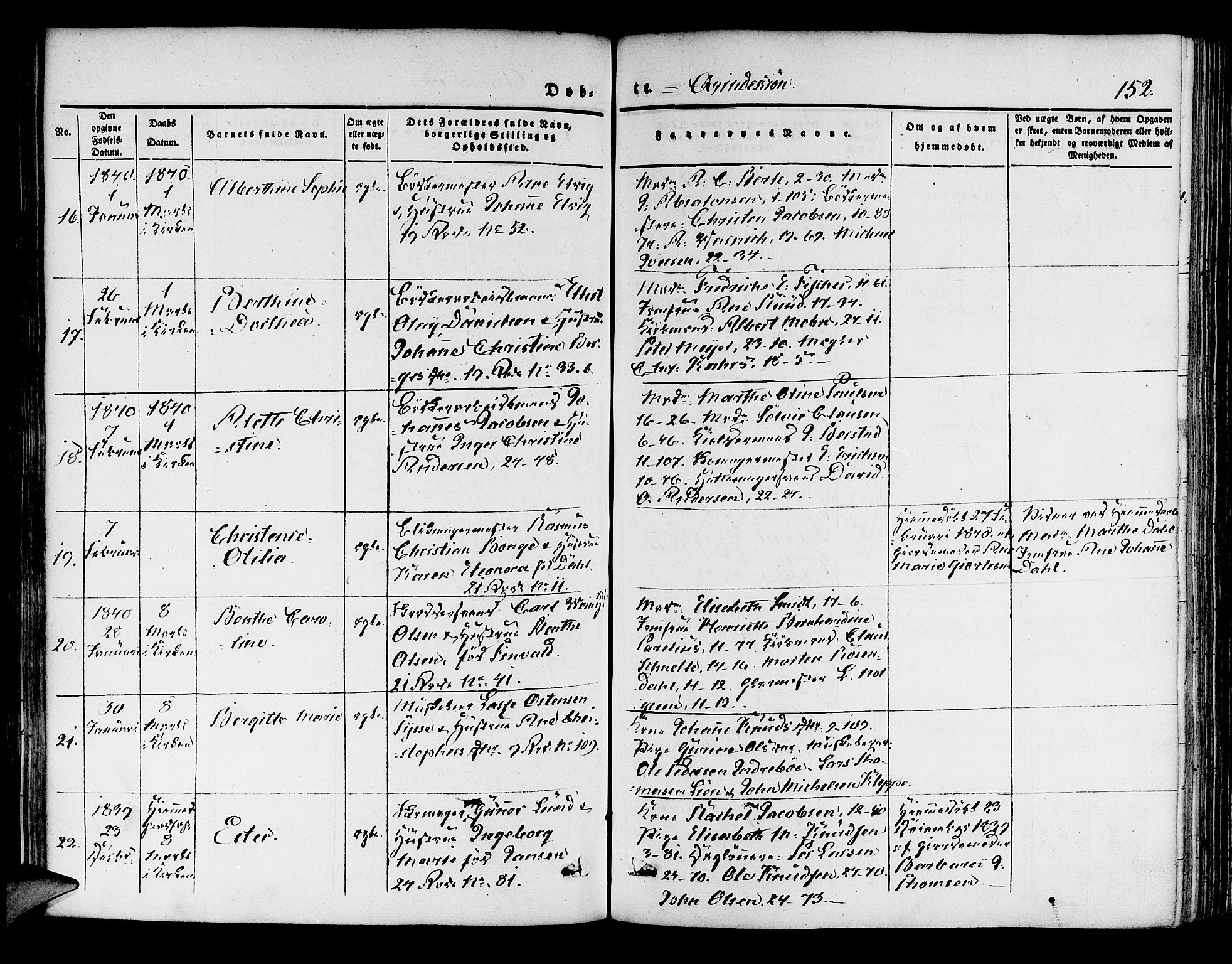 Korskirken sokneprestembete, SAB/A-76101/H/Hab: Parish register (copy) no. B 1, 1839-1847, p. 152