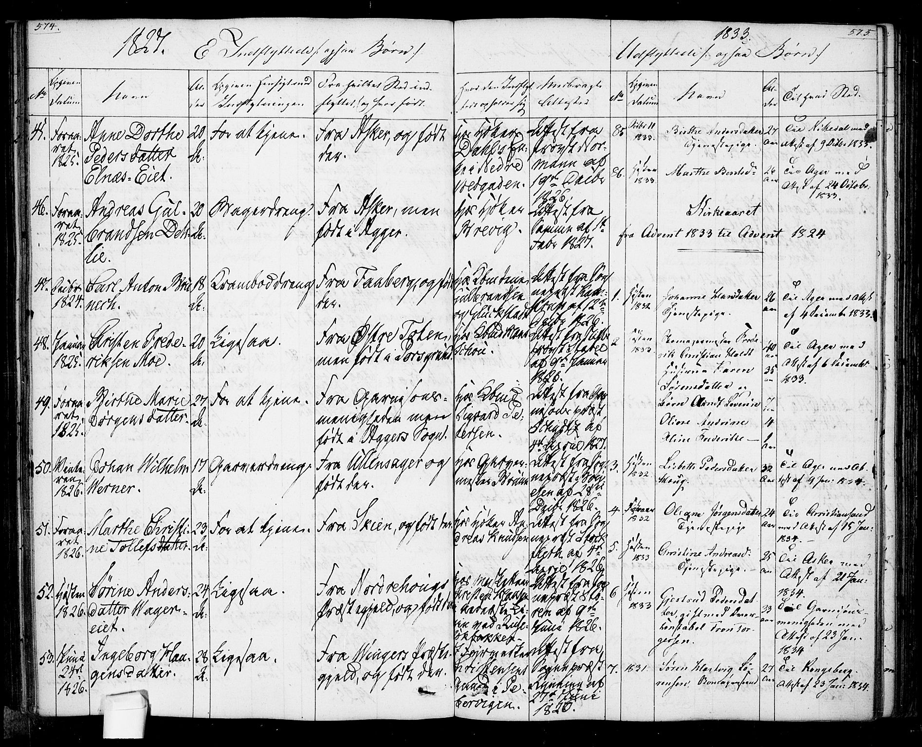 Oslo domkirke Kirkebøker, SAO/A-10752/F/Fa/L0022: Parish register (official) no. 22, 1824-1829, p. 574-575