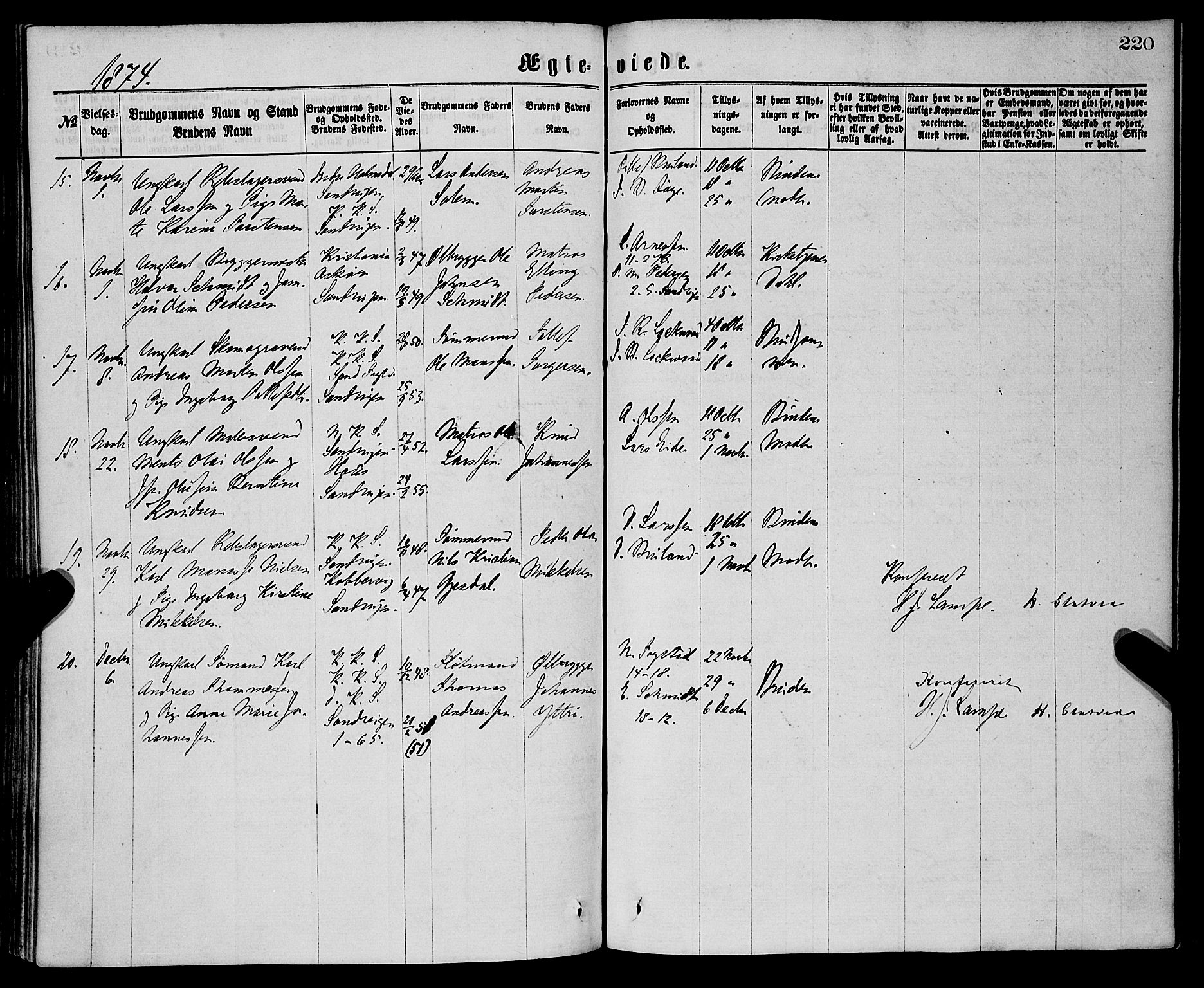 Sandviken Sokneprestembete, SAB/A-77601/H/Ha/L0001: Parish register (official) no. A 1, 1867-1877, p. 220