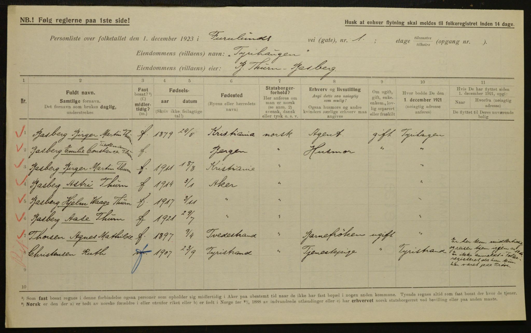 , Municipal Census 1923 for Aker, 1923, p. 1915