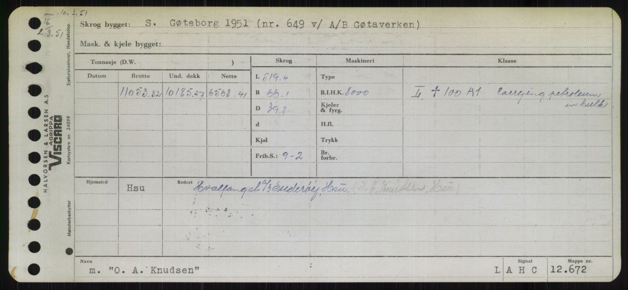 Sjøfartsdirektoratet med forløpere, Skipsmålingen, RA/S-1627/H/Hb/L0004: Fartøy, O-S, p. 1