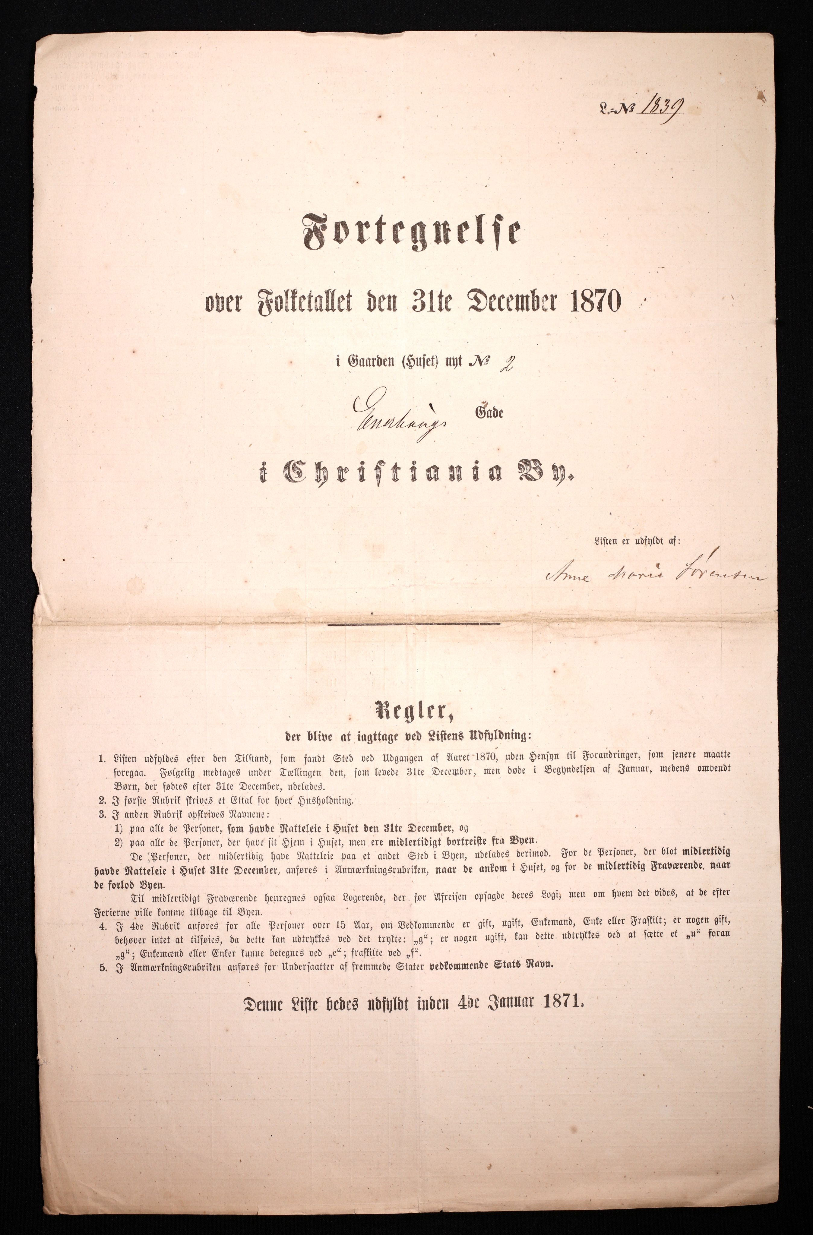 RA, 1870 census for 0301 Kristiania, 1870, p. 813