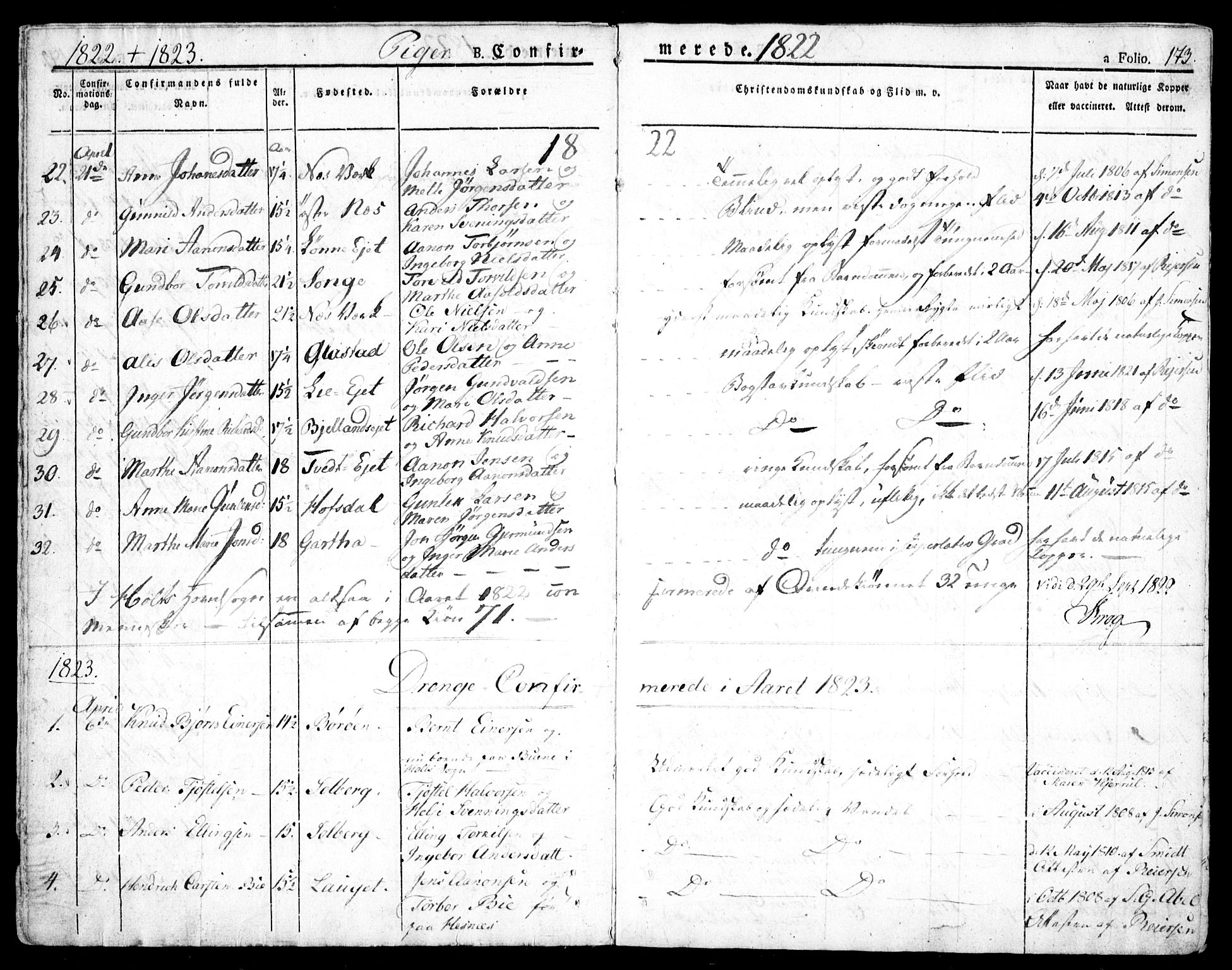 Holt sokneprestkontor, AV/SAK-1111-0021/F/Fa/L0006: Parish register (official) no. A 6, 1820-1835, p. 173