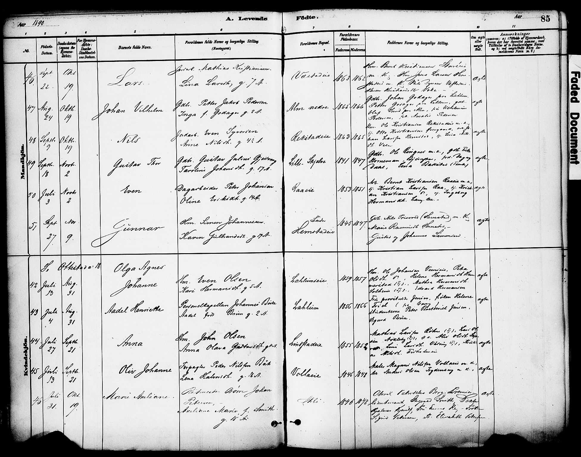 Stange prestekontor, AV/SAH-PREST-002/K/L0017: Parish register (official) no. 17, 1880-1893, p. 85