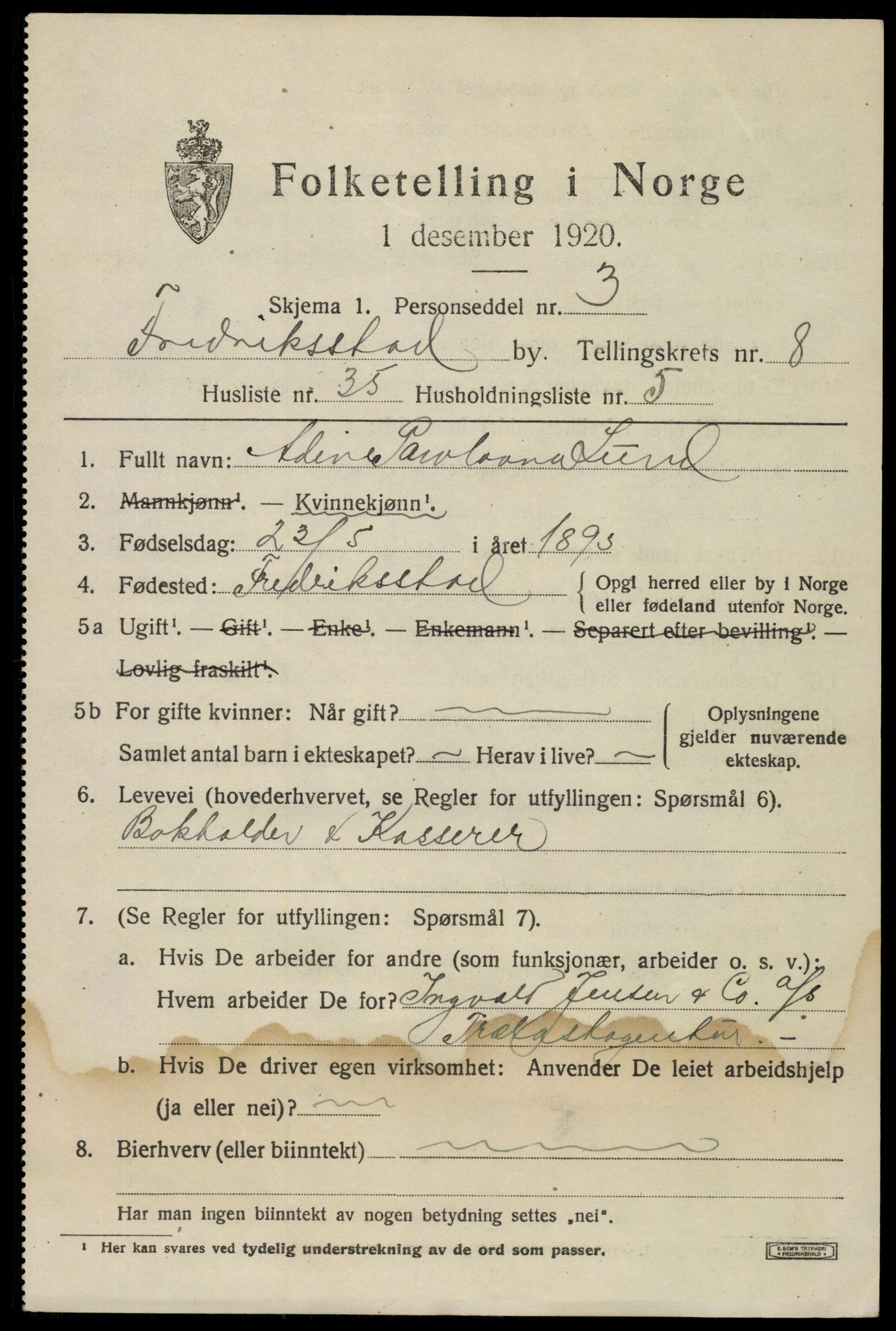 SAO, 1920 census for Fredrikstad, 1920, p. 24167