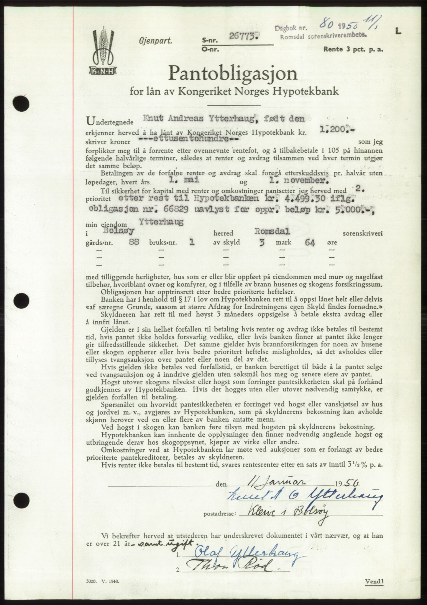 Romsdal sorenskriveri, AV/SAT-A-4149/1/2/2C: Mortgage book no. B5, 1949-1950, Diary no: : 80/1950