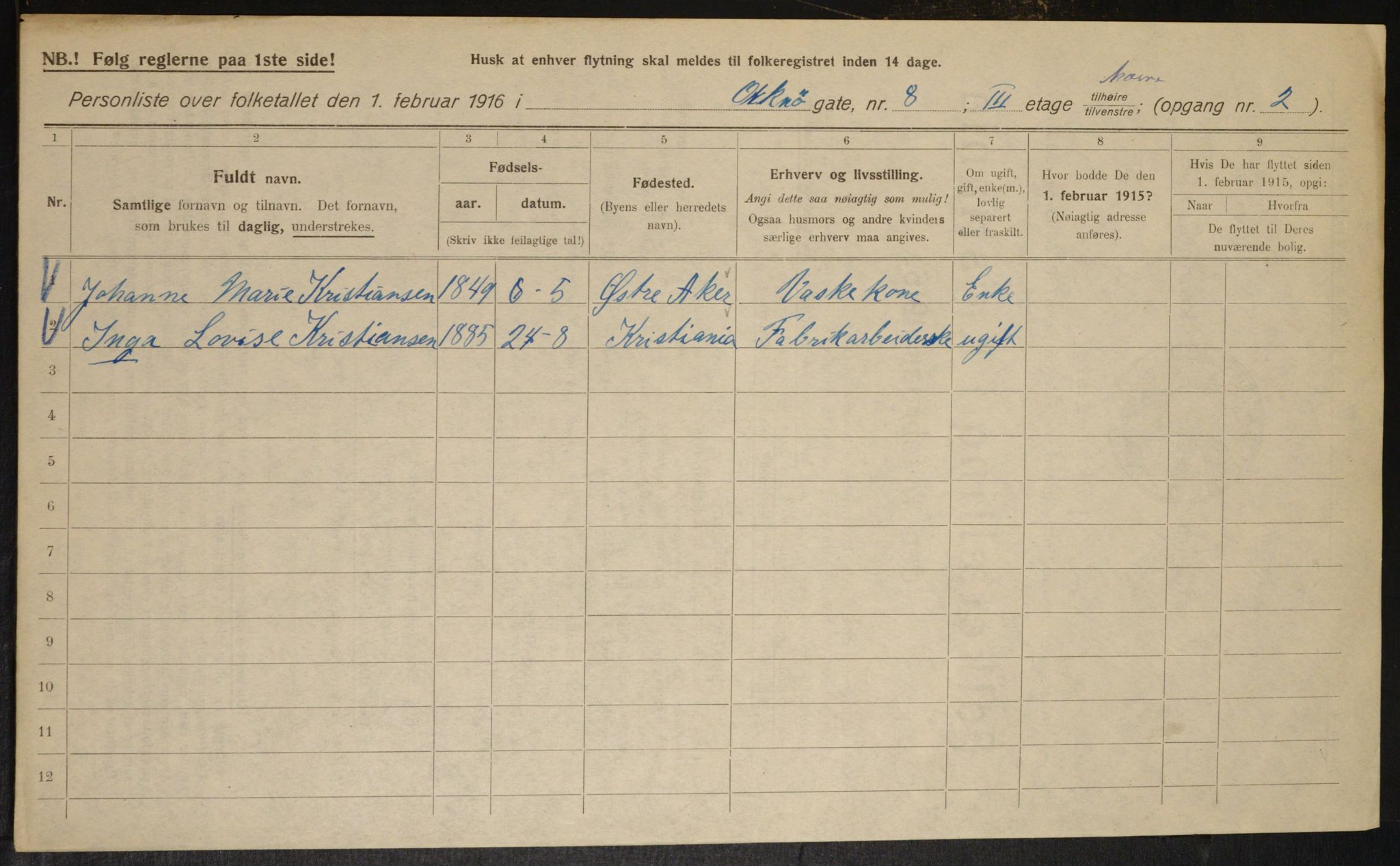 OBA, Municipal Census 1916 for Kristiania, 1916, p. 77956