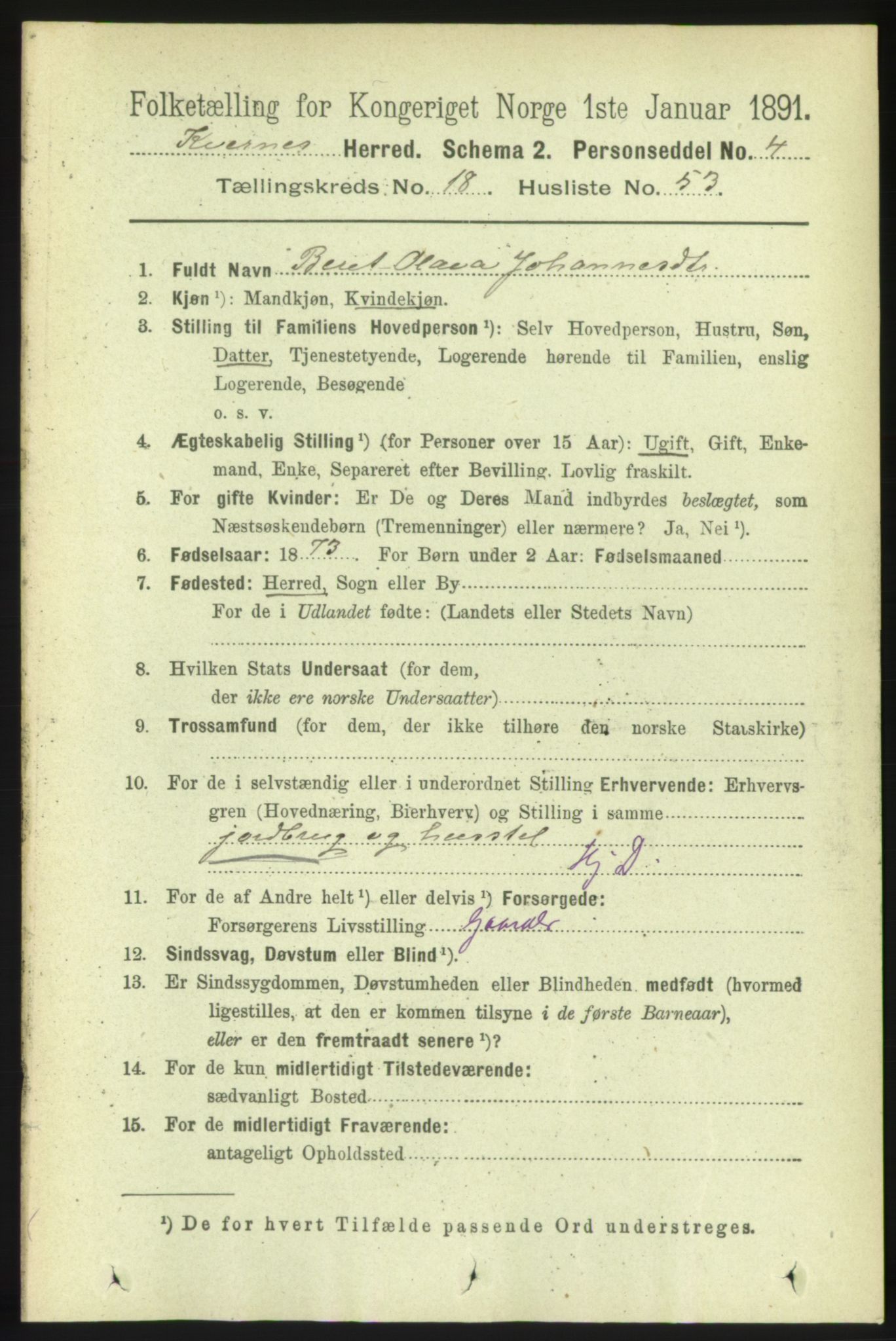 RA, 1891 census for 1553 Kvernes, 1891, p. 8094