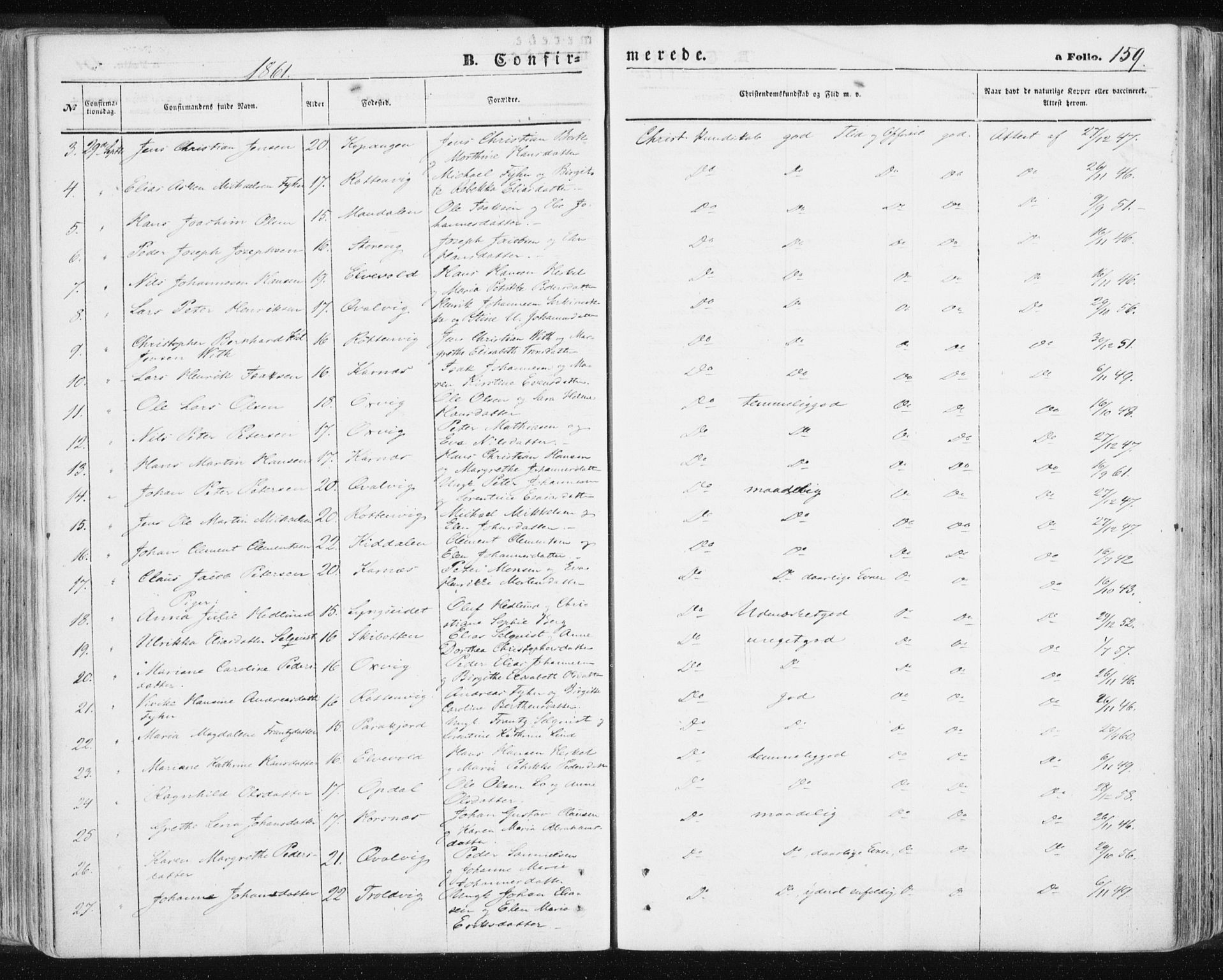 Lyngen sokneprestembete, AV/SATØ-S-1289/H/He/Hea/L0005kirke: Parish register (official) no. 5, 1859-1869, p. 159