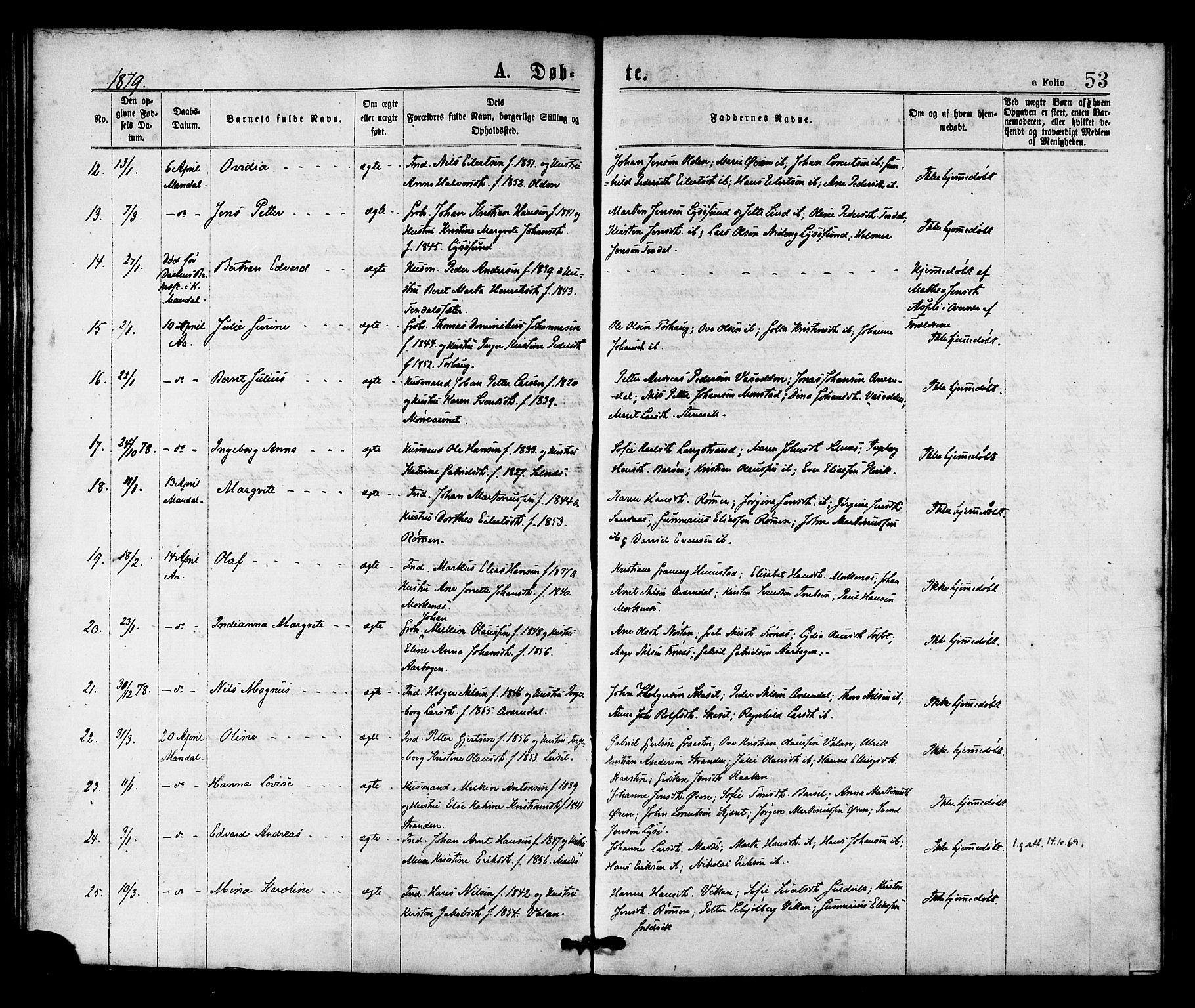 Ministerialprotokoller, klokkerbøker og fødselsregistre - Sør-Trøndelag, SAT/A-1456/655/L0679: Parish register (official) no. 655A08, 1873-1879, p. 53