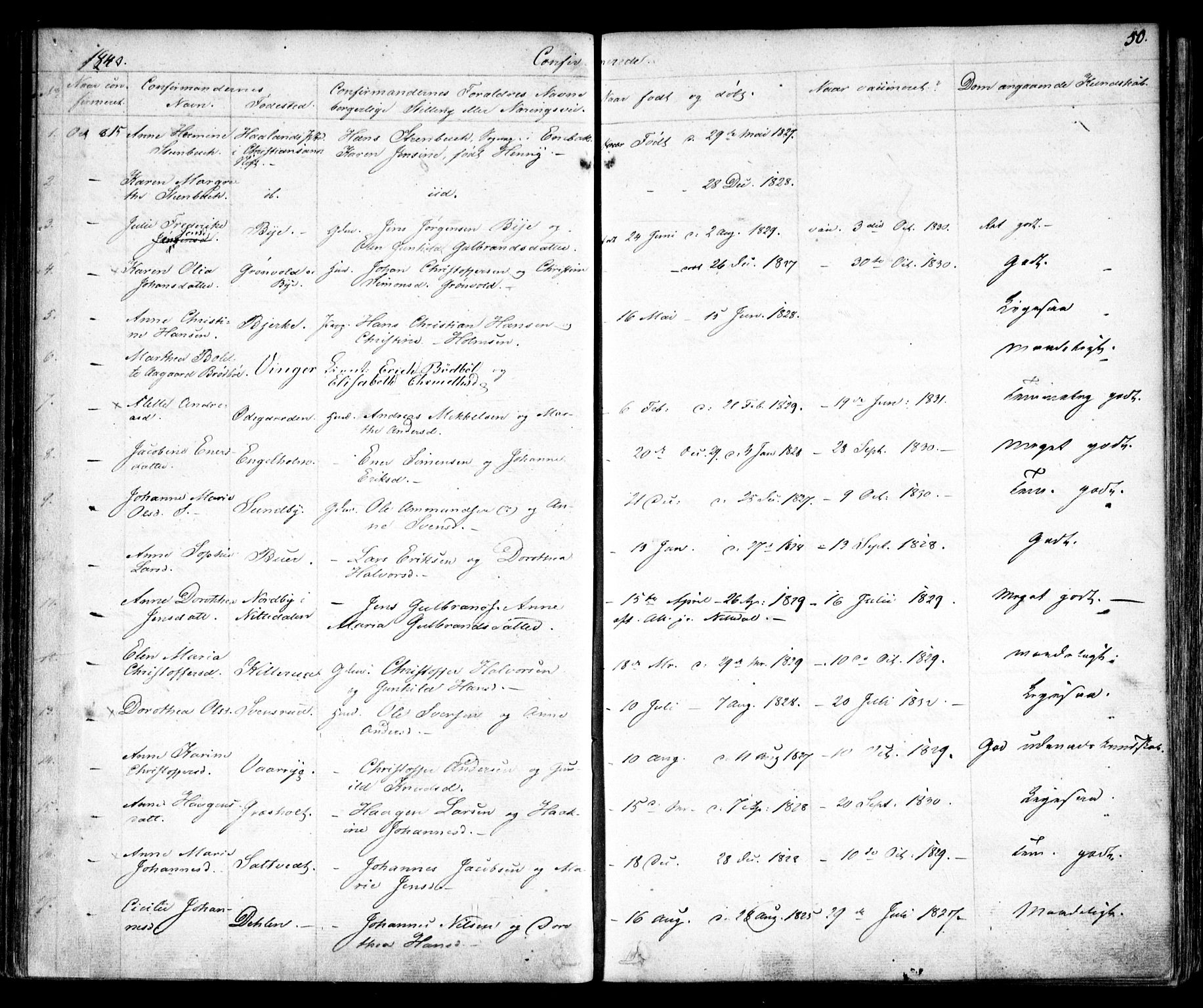 Enebakk prestekontor Kirkebøker, SAO/A-10171c/F/Fa/L0010: Parish register (official) no. I 10, 1829-1876, p. 50