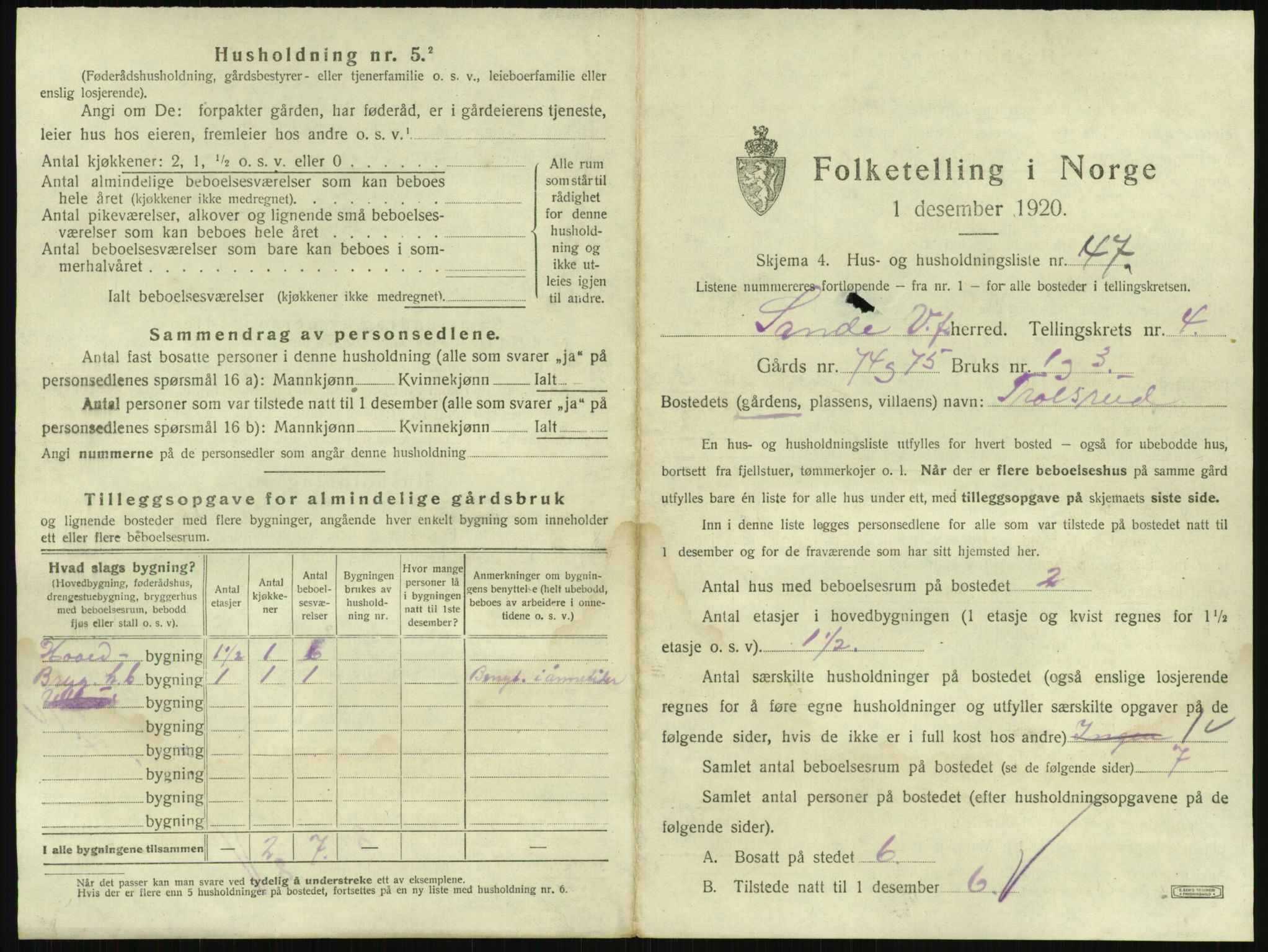 SAKO, 1920 census for Sande, 1920, p. 848