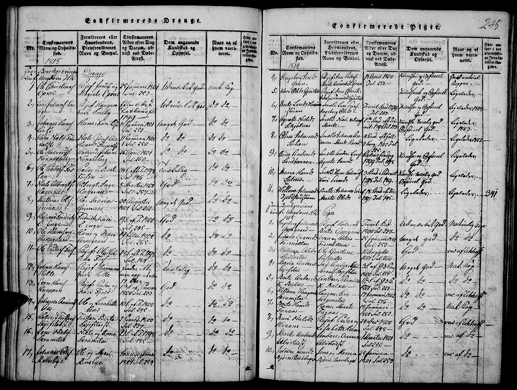 Toten prestekontor, SAH/PREST-102/H/Ha/Haa/L0009: Parish register (official) no. 9, 1814-1820, p. 245
