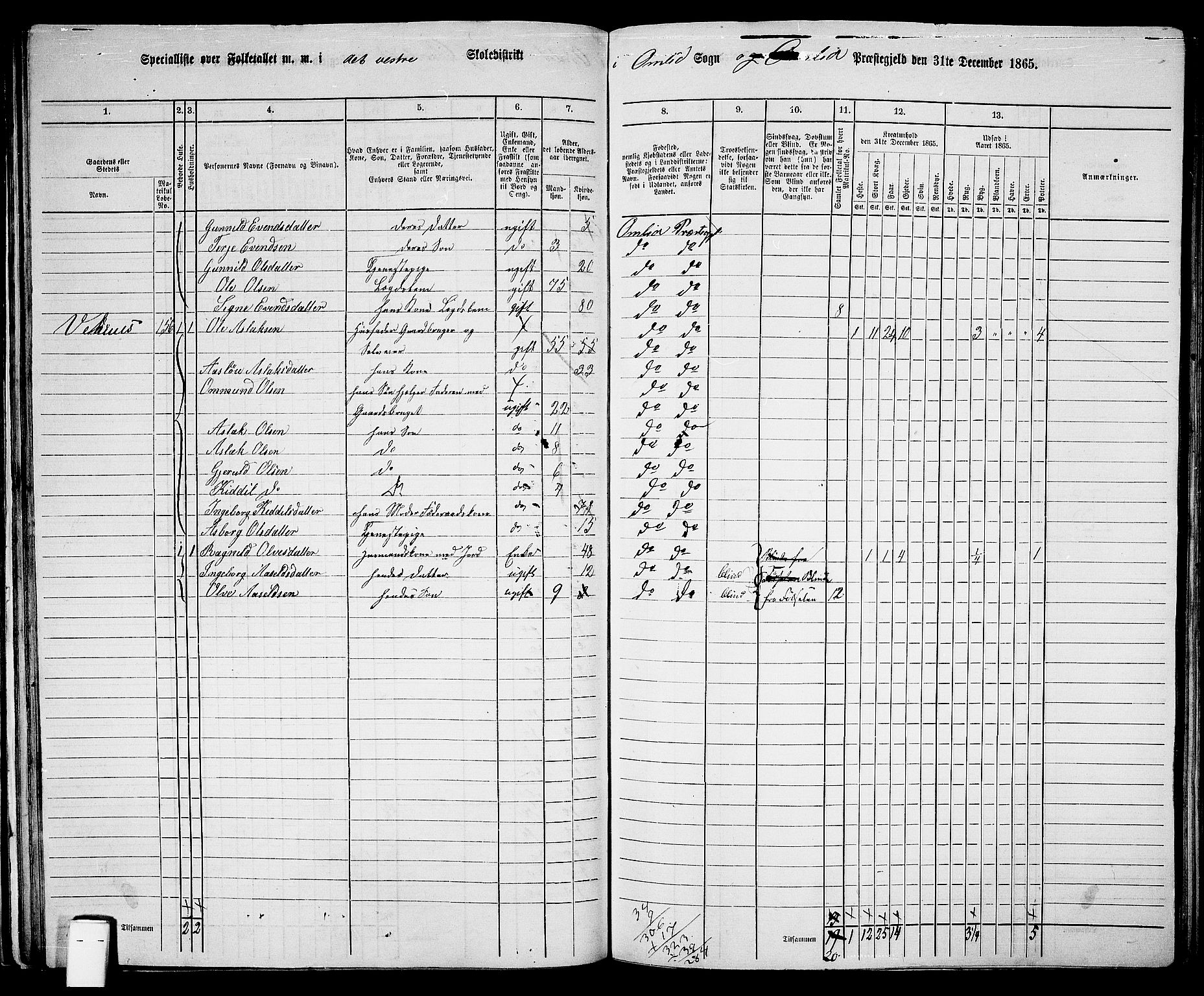 RA, 1865 census for Åmli, 1865, p. 49