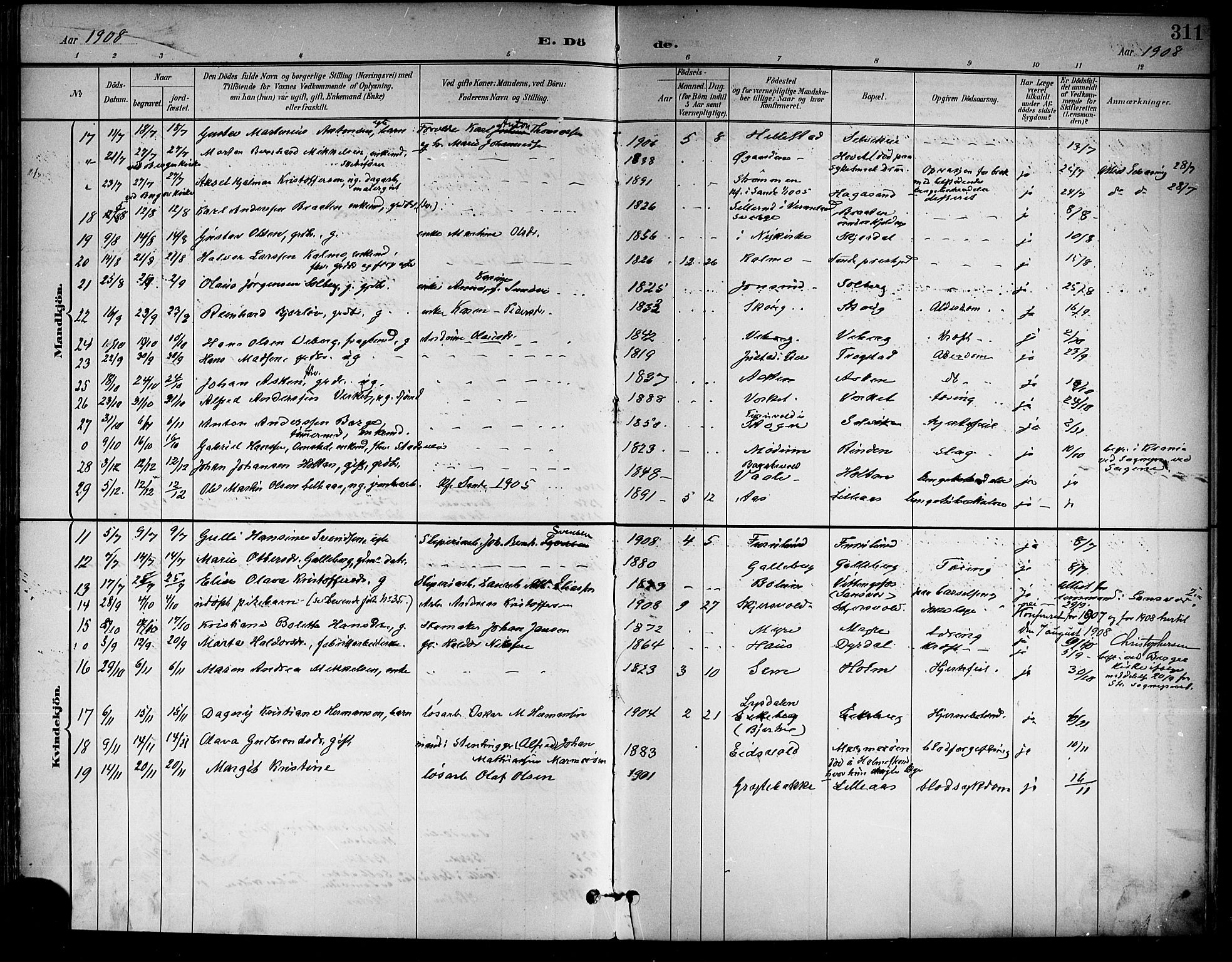 Sande Kirkebøker, AV/SAKO-A-53/G/Ga/L0004: Parish register (copy) no. 4, 1895-1918, p. 311