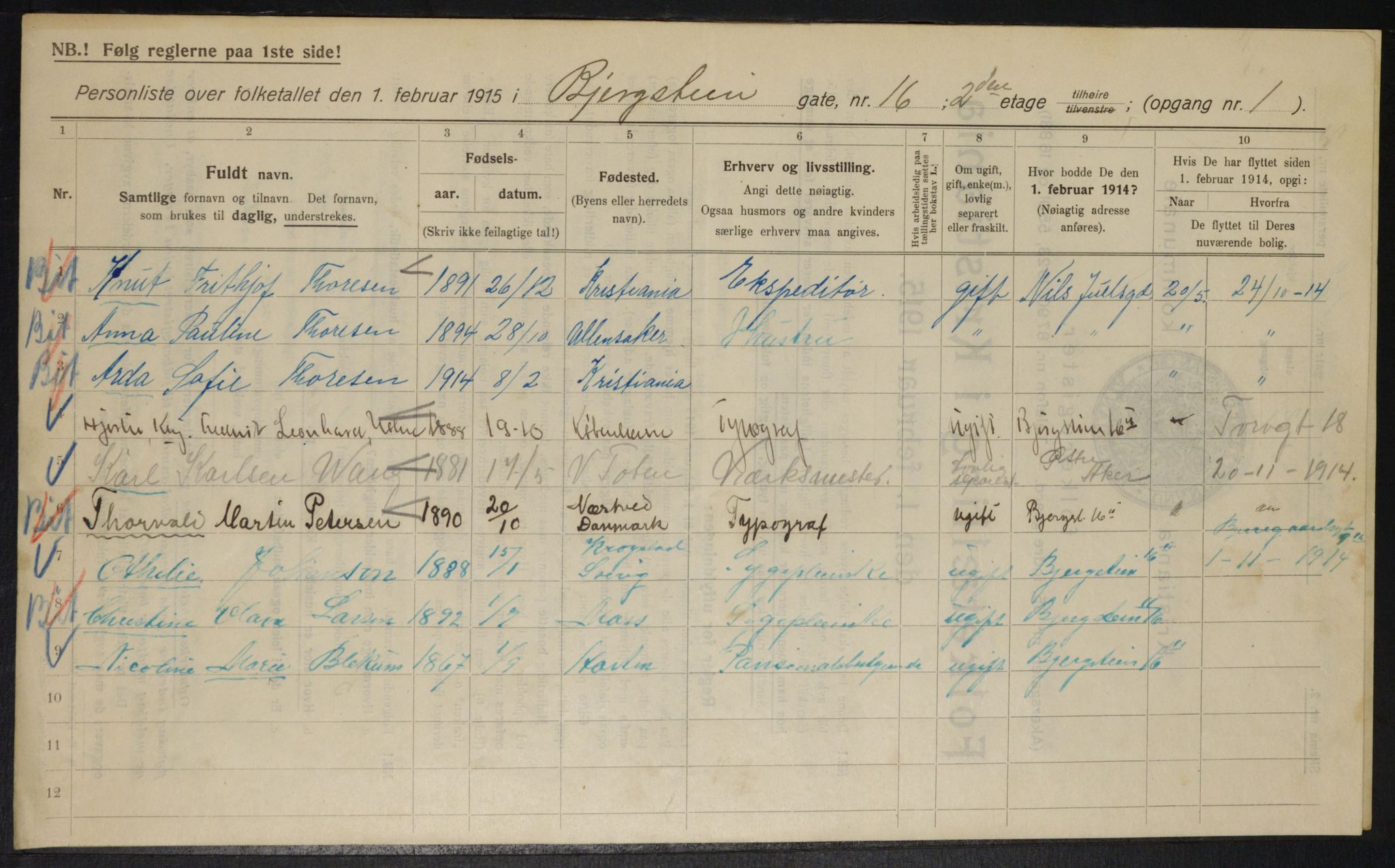 OBA, Municipal Census 1915 for Kristiania, 1915, p. 4605