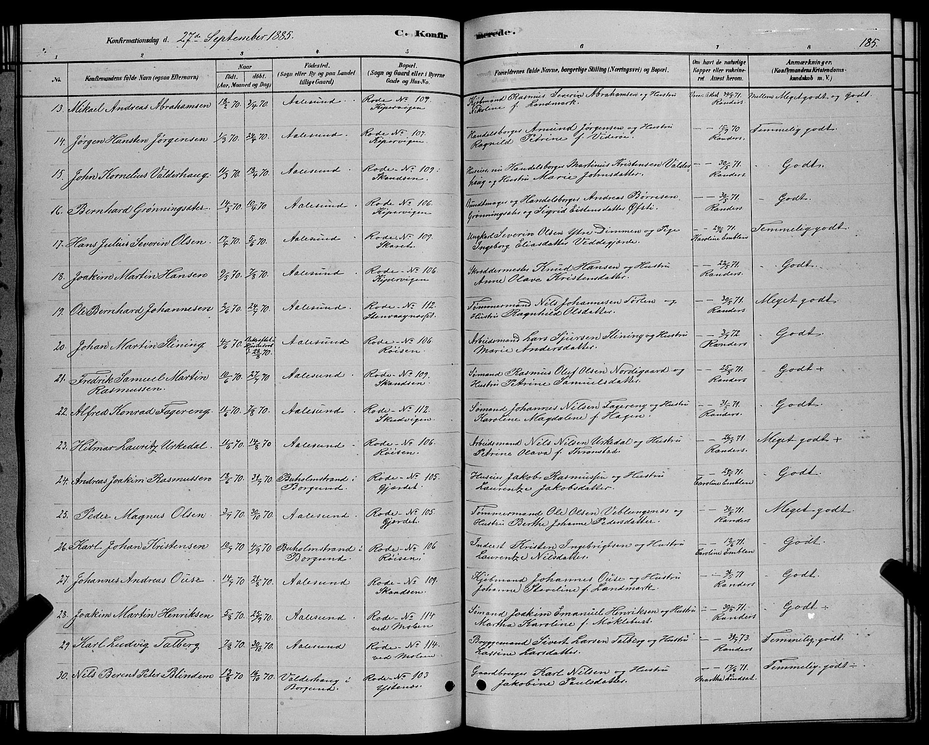 Ministerialprotokoller, klokkerbøker og fødselsregistre - Møre og Romsdal, AV/SAT-A-1454/529/L0466: Parish register (copy) no. 529C03, 1878-1888, p. 185