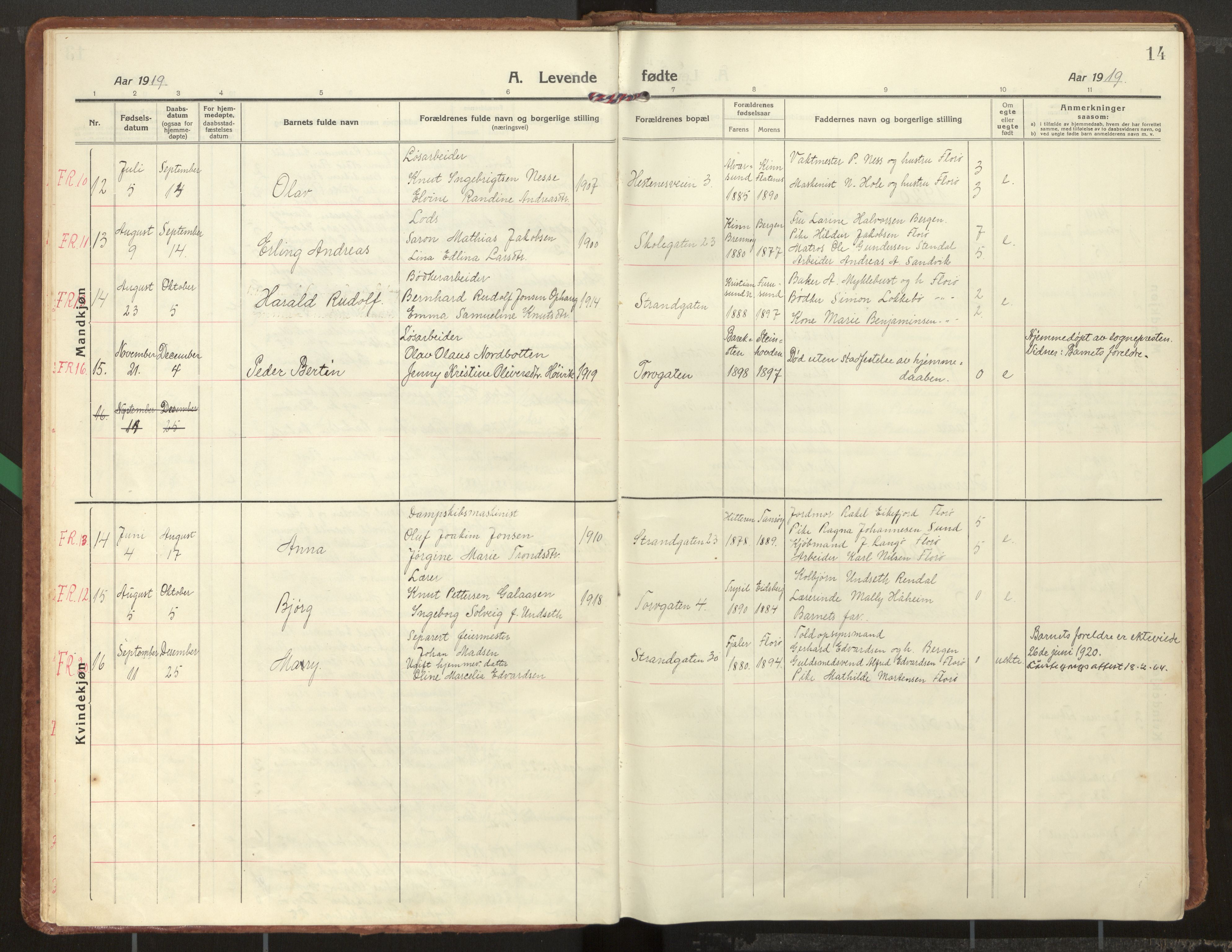 Kinn sokneprestembete, AV/SAB-A-80801/H/Haa/Haac/L0003: Parish register (official) no. C 3, 1917-1934, p. 14