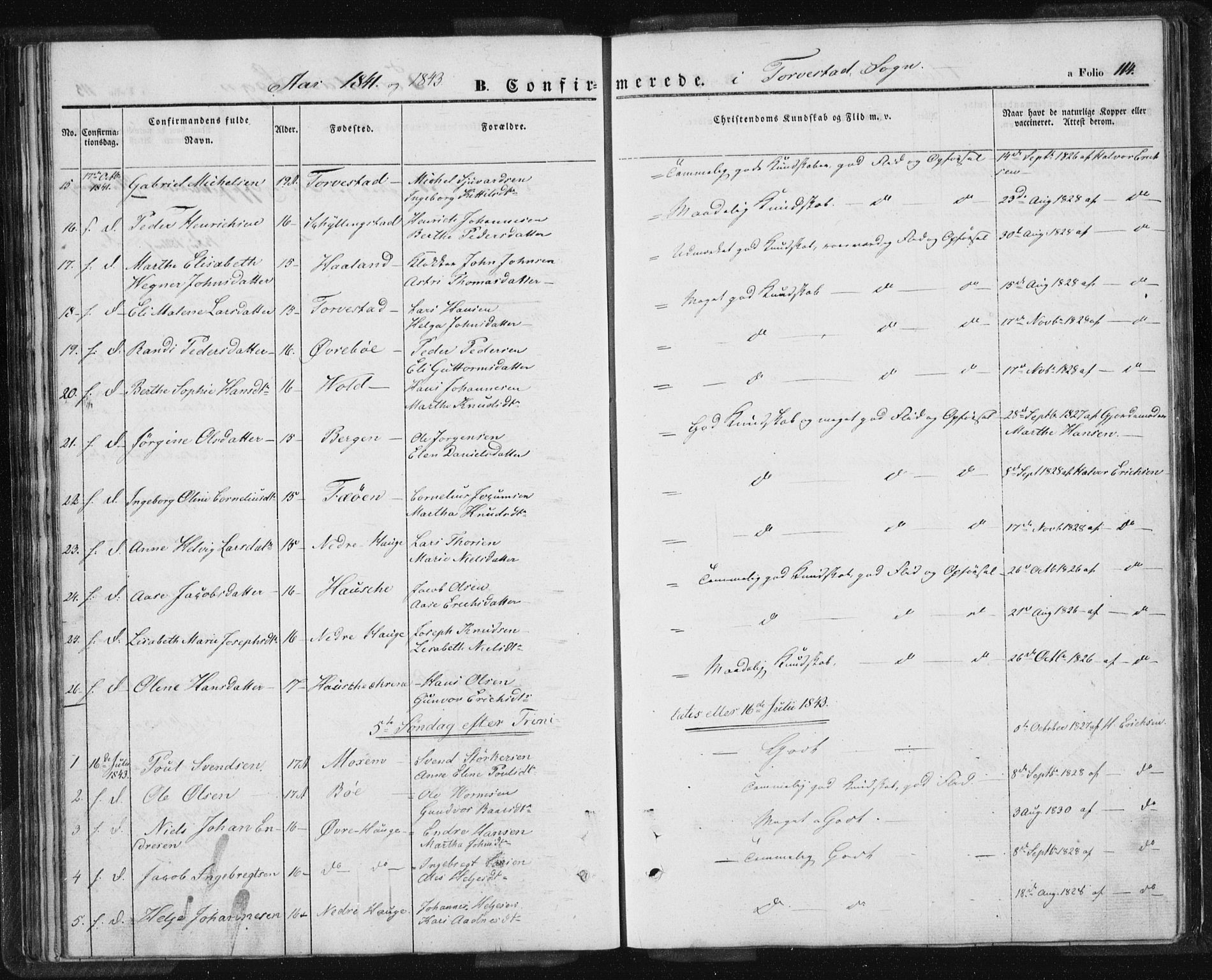 Torvastad sokneprestkontor, AV/SAST-A -101857/H/Ha/Haa/L0005: Parish register (official) no. A 5, 1836-1847, p. 114