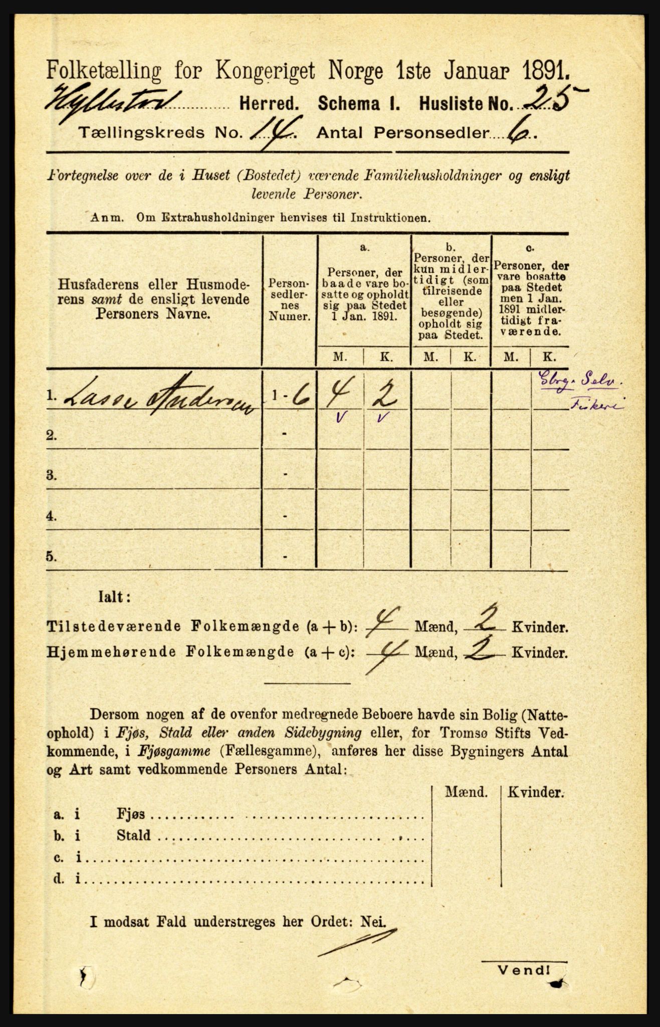 RA, 1891 census for 1413 Hyllestad, 1891, p. 2537
